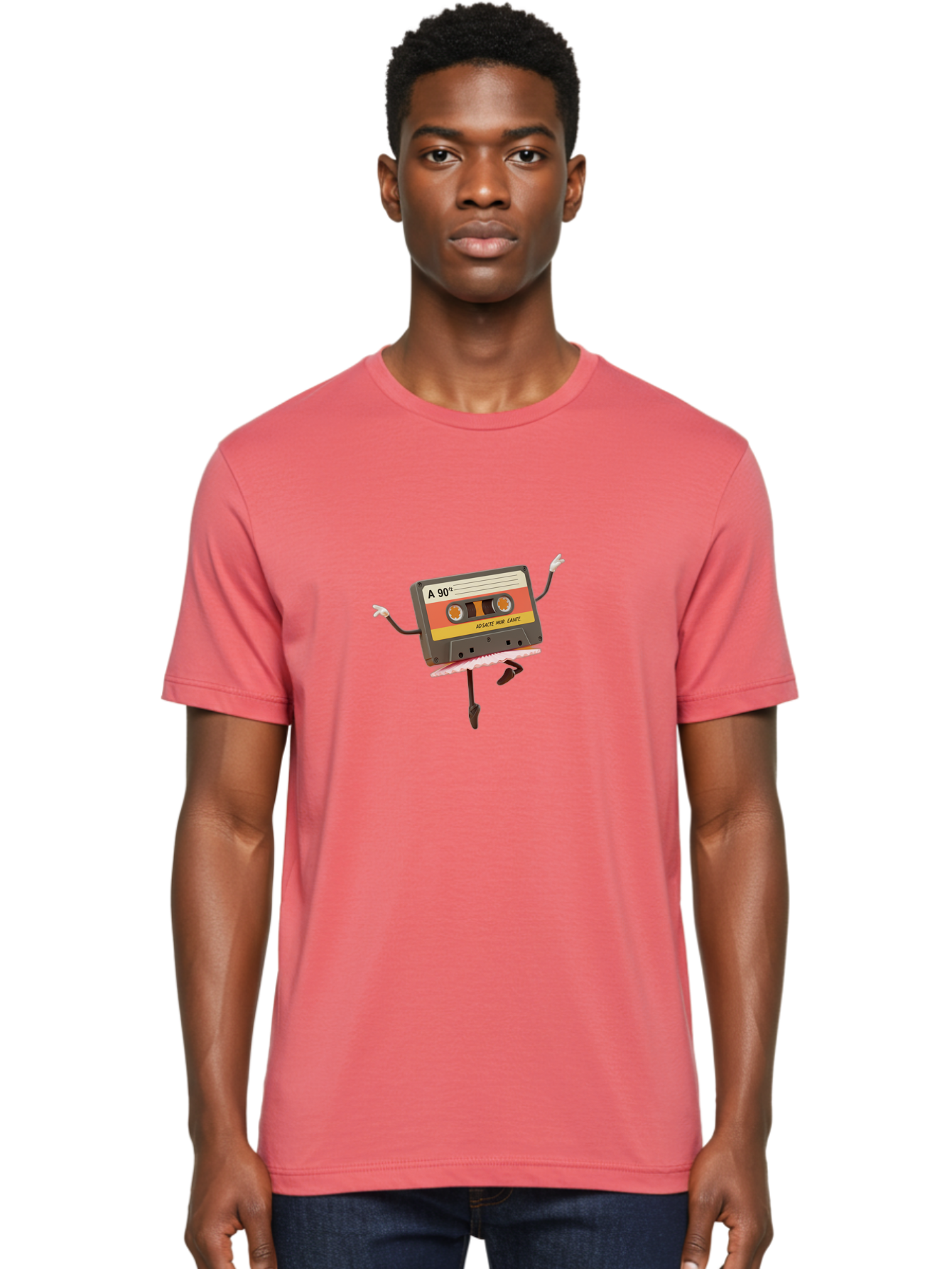A-90Deg Men'S Graphic Tee, 100% Cotton, Comfortable Casual Summer Wear, Machine Washable, Retro Cassette Tape, Mixtape Artwork, Cassette With Arms And Legs, 90S Music Nostalgia, Mixtape Culture, Vintage Audio, Music Memorabilia, Baa123