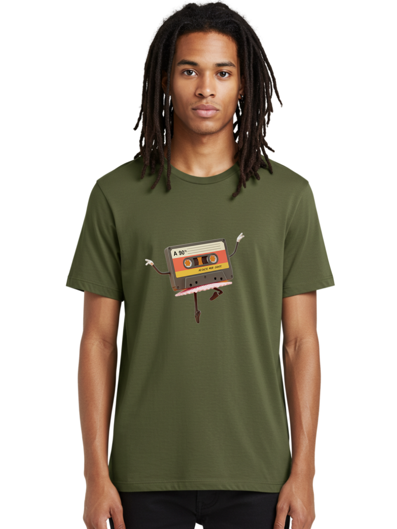 A-90Deg Men'S Graphic Tee, 100% Cotton, Comfortable Casual Summer Wear, Machine Washable, Retro Cassette Tape, Mixtape Artwork, Cassette With Arms And Legs, 90S Music Nostalgia, Mixtape Culture, Vintage Audio, Music Memorabilia, Baa123