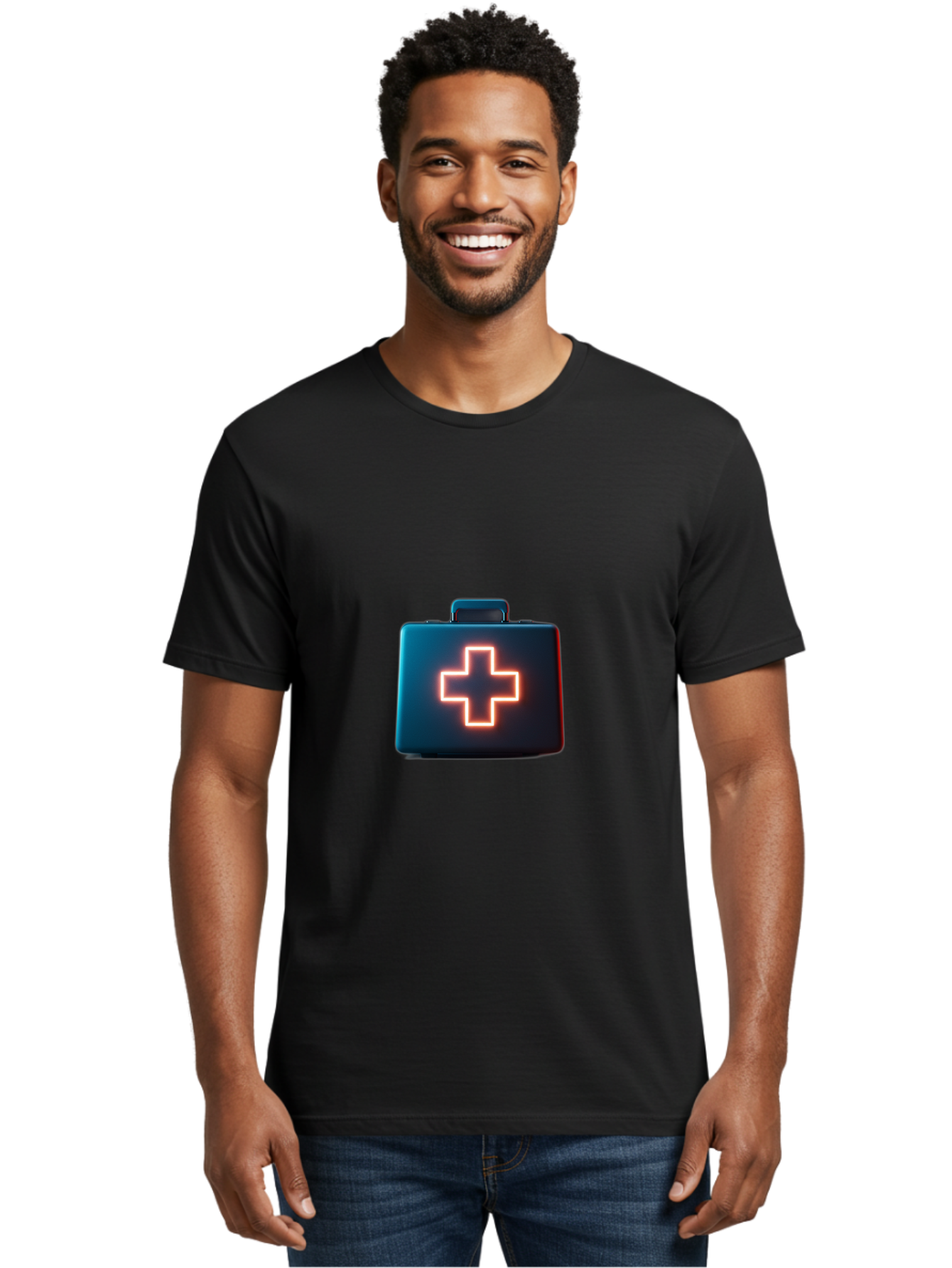 Aid-Kit Men'S Graphic Tee, 100% Cotton, Comfortable Casual Summer Wear, Machine Washable, Medical Kit, First Aid Box, Health Care, Emergency Response, Medical Cross, Neon Sign, 3D Rendering Baa126