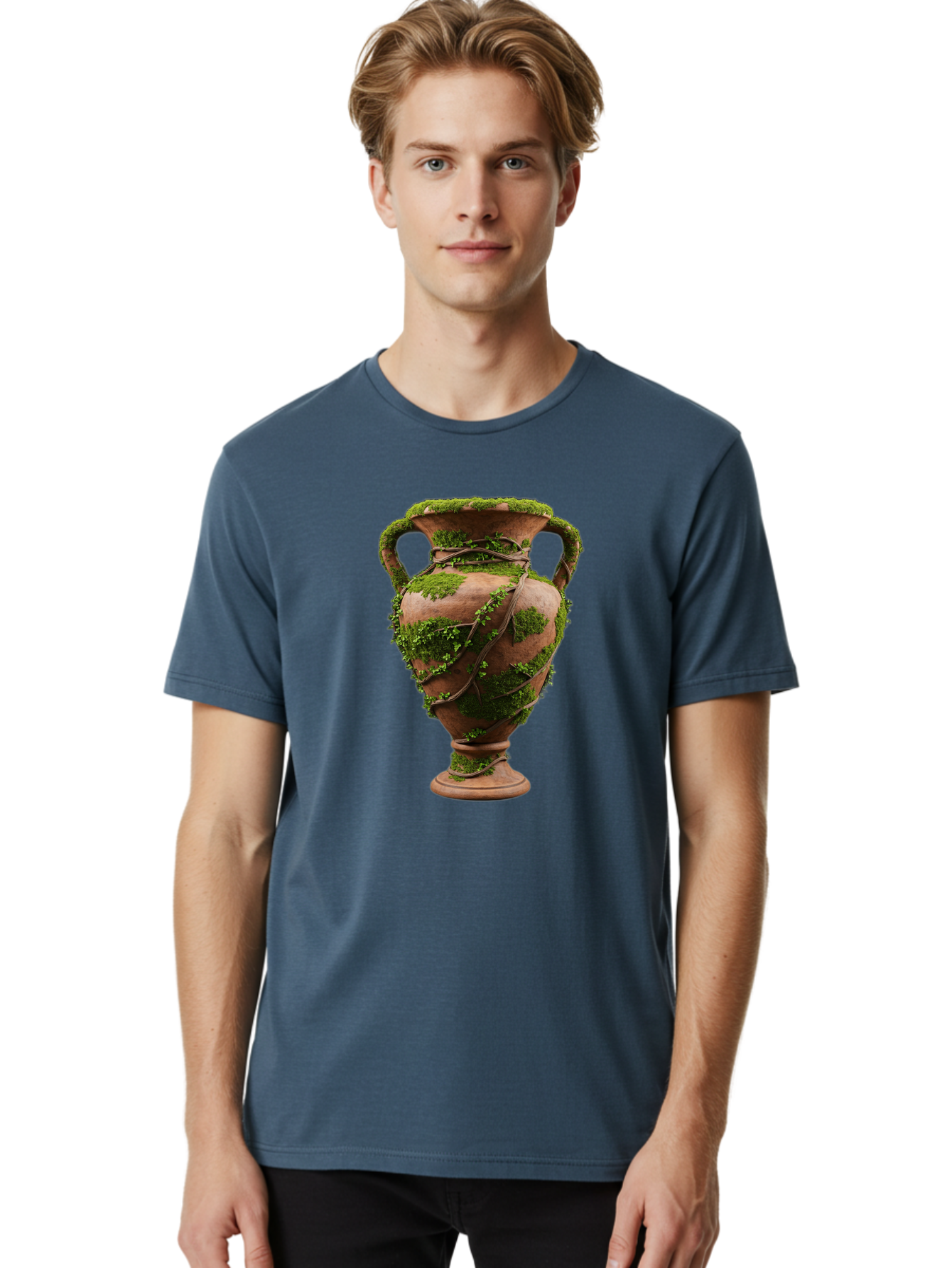 Amphora Men'S Graphic Tee, 100% Cotton, Comfortable Casual Summer Wear, Machine Washable, Moss And Vines, Terracotta Vase, Greenery, Rustic Charm, Natural Decor, Earthy Tones, Botanical Elements, Vintage Pottery, Eclectic Style Baa128