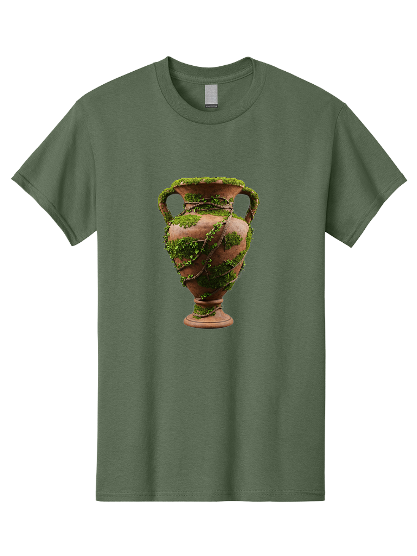 Amphora Men'S Graphic Tee, 100% Cotton, Comfortable Casual Summer Wear, Machine Washable, Moss And Vines, Terracotta Vase, Greenery, Rustic Charm, Natural Decor, Earthy Tones, Botanical Elements, Vintage Pottery, Eclectic Style Baa128