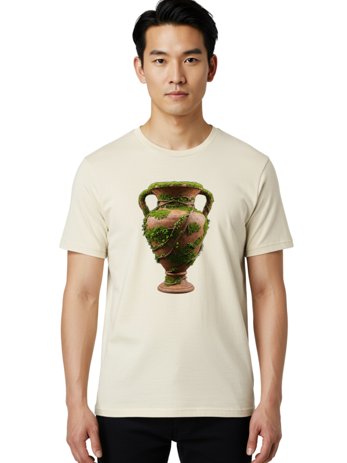 Amphora Men'S Graphic Tee, 100% Cotton, Comfortable Casual Summer Wear, Machine Washable, Moss And Vines, Terracotta Vase, Greenery, Rustic Charm, Natural Decor, Earthy Tones, Botanical Elements, Vintage Pottery, Eclectic Style Baa128