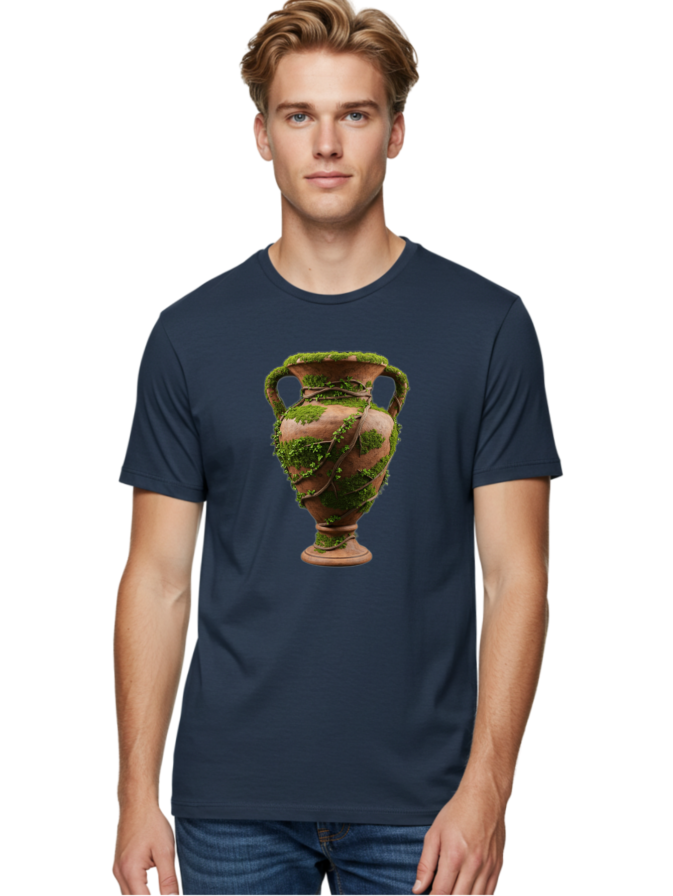 Amphora Men'S Graphic Tee, 100% Cotton, Comfortable Casual Summer Wear, Machine Washable, Moss And Vines, Terracotta Vase, Greenery, Rustic Charm, Natural Decor, Earthy Tones, Botanical Elements, Vintage Pottery, Eclectic Style Baa128