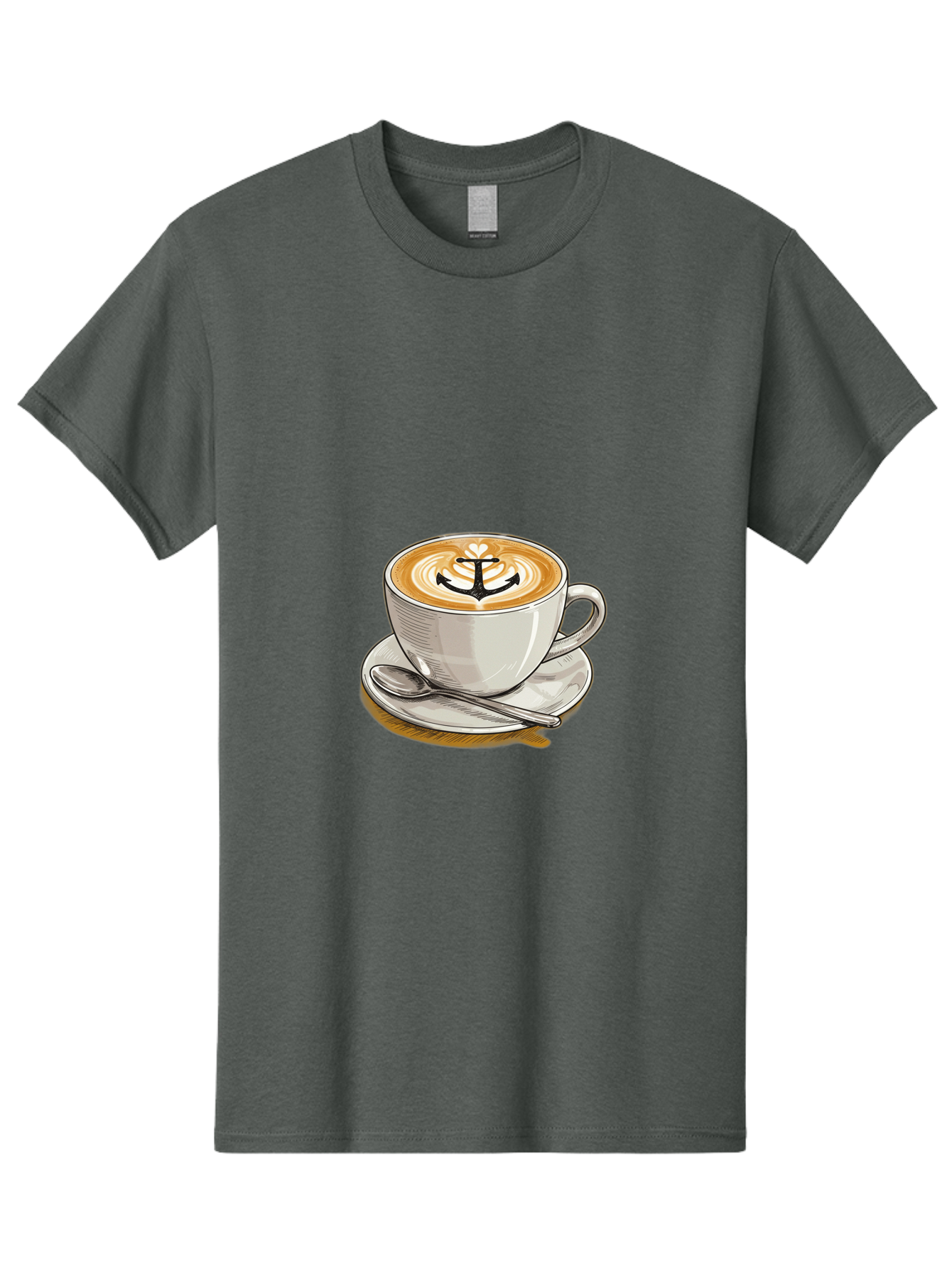 Anchor-Coffee Men'S Graphic Tee, 100% Cotton, Comfortable Casual Summer Wear, Machine Washable, Latte Art, Coffee Cup, Coffee Design, Anchor Symbol, Coffee Culture, Artistic Coffee, Coffee Drink, Saucer And Spoon, Coffee Art Baa129