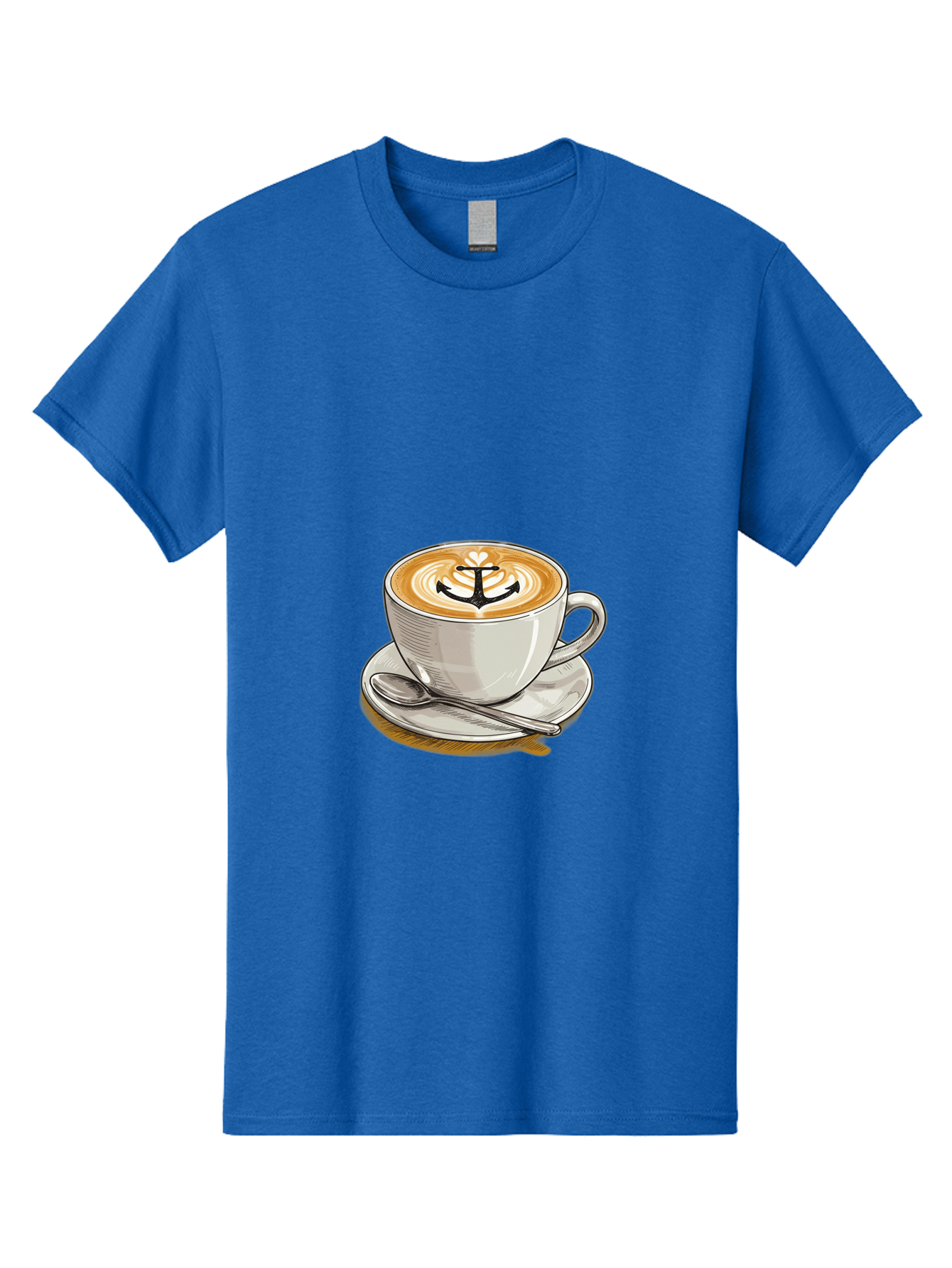 Anchor-Coffee Men'S Graphic Tee, 100% Cotton, Comfortable Casual Summer Wear, Machine Washable, Latte Art, Coffee Cup, Coffee Design, Anchor Symbol, Coffee Culture, Artistic Coffee, Coffee Drink, Saucer And Spoon, Coffee Art Baa129