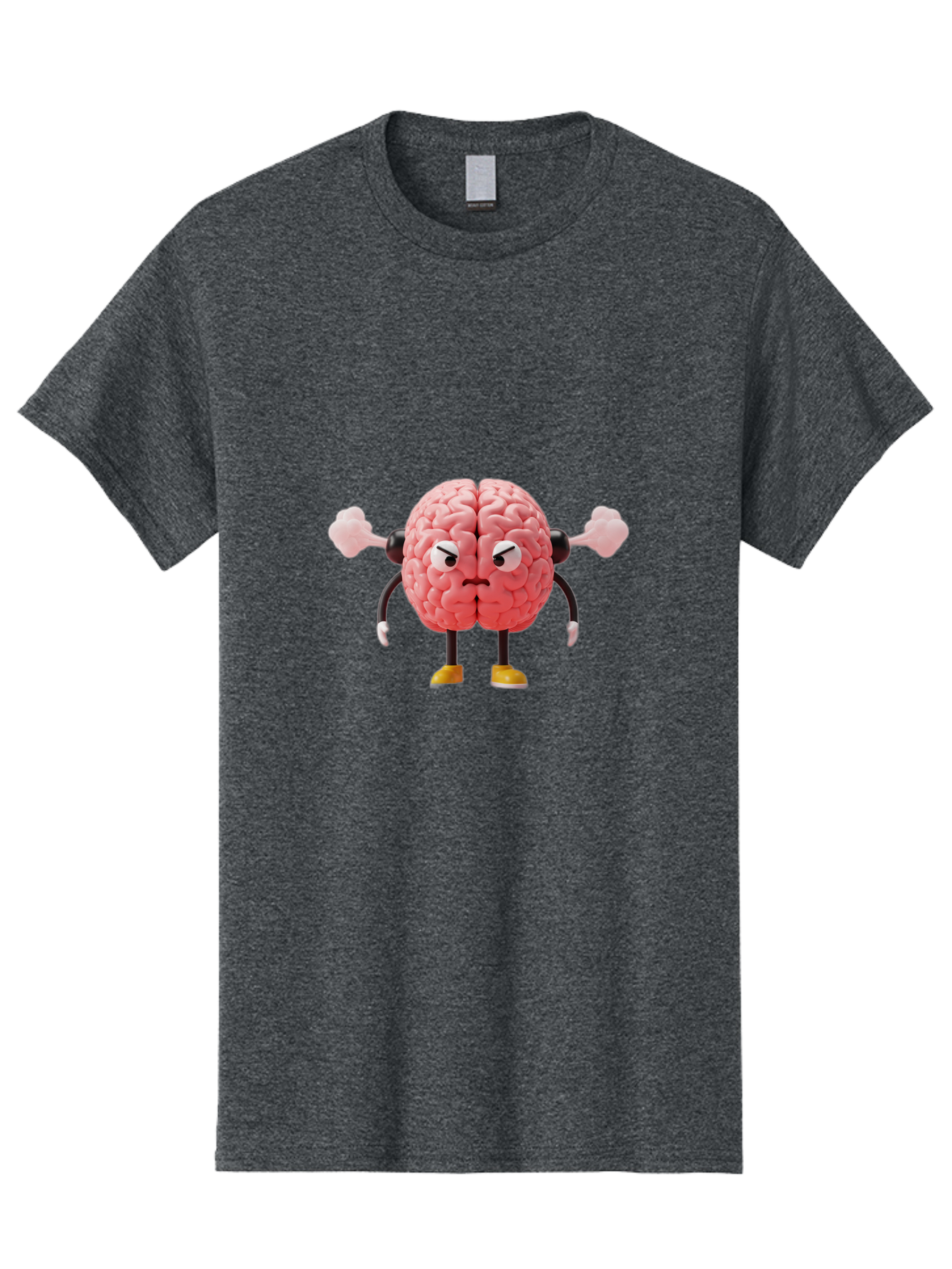 Angry-Brain-1 Men'S Graphic Tee, 100% Cotton, Comfortable Casual Summer Wear, Machine Washable, Angry Brain Character, Flexing Arms, Strong Brain, Cartoon Brain, Humorous Illustration, Brain With Attitude, Funny Brain Character, Baa130