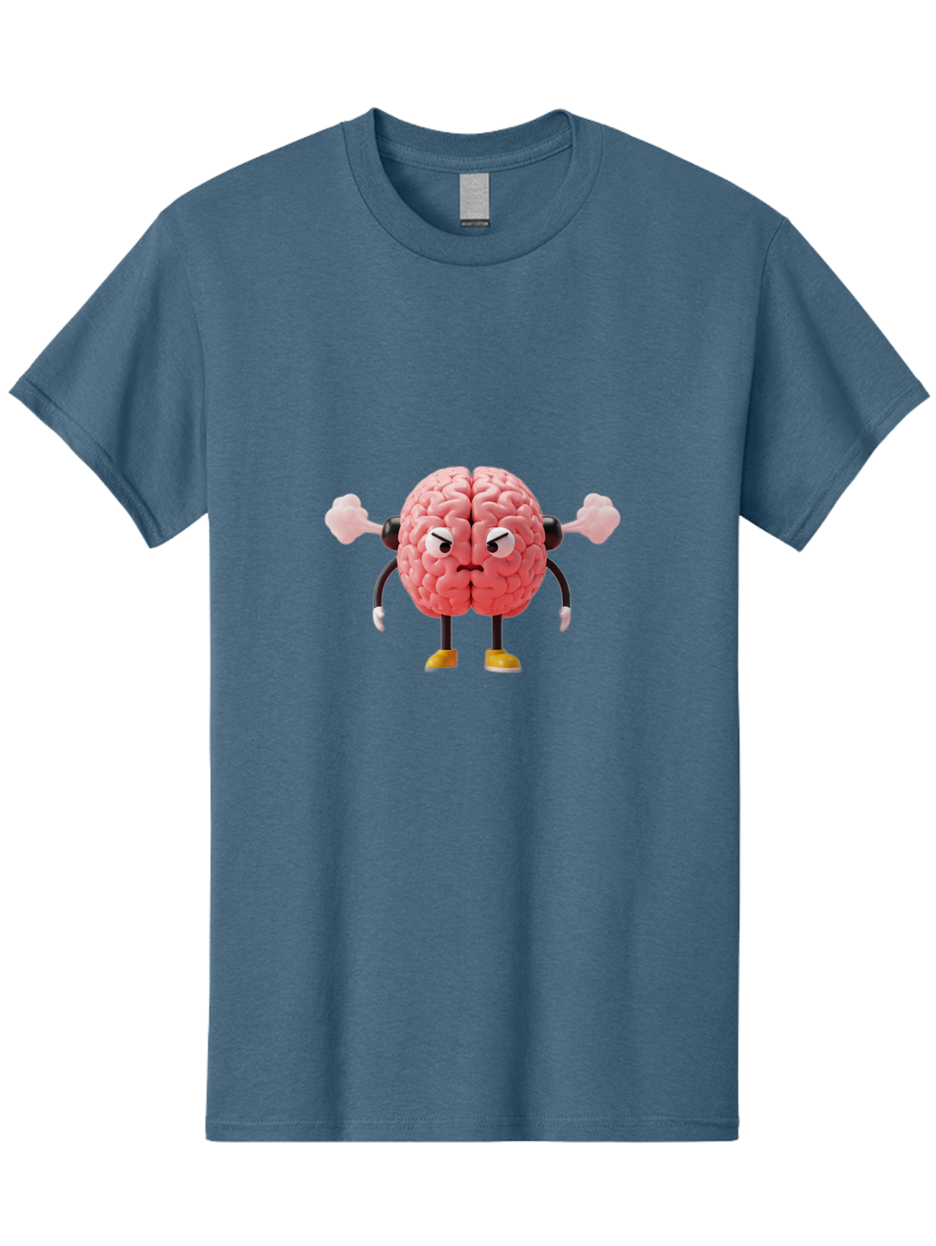 Angry-Brain-1 Men'S Graphic Tee, 100% Cotton, Comfortable Casual Summer Wear, Machine Washable, Angry Brain Character, Flexing Arms, Strong Brain, Cartoon Brain, Humorous Illustration, Brain With Attitude, Funny Brain Character, Baa130