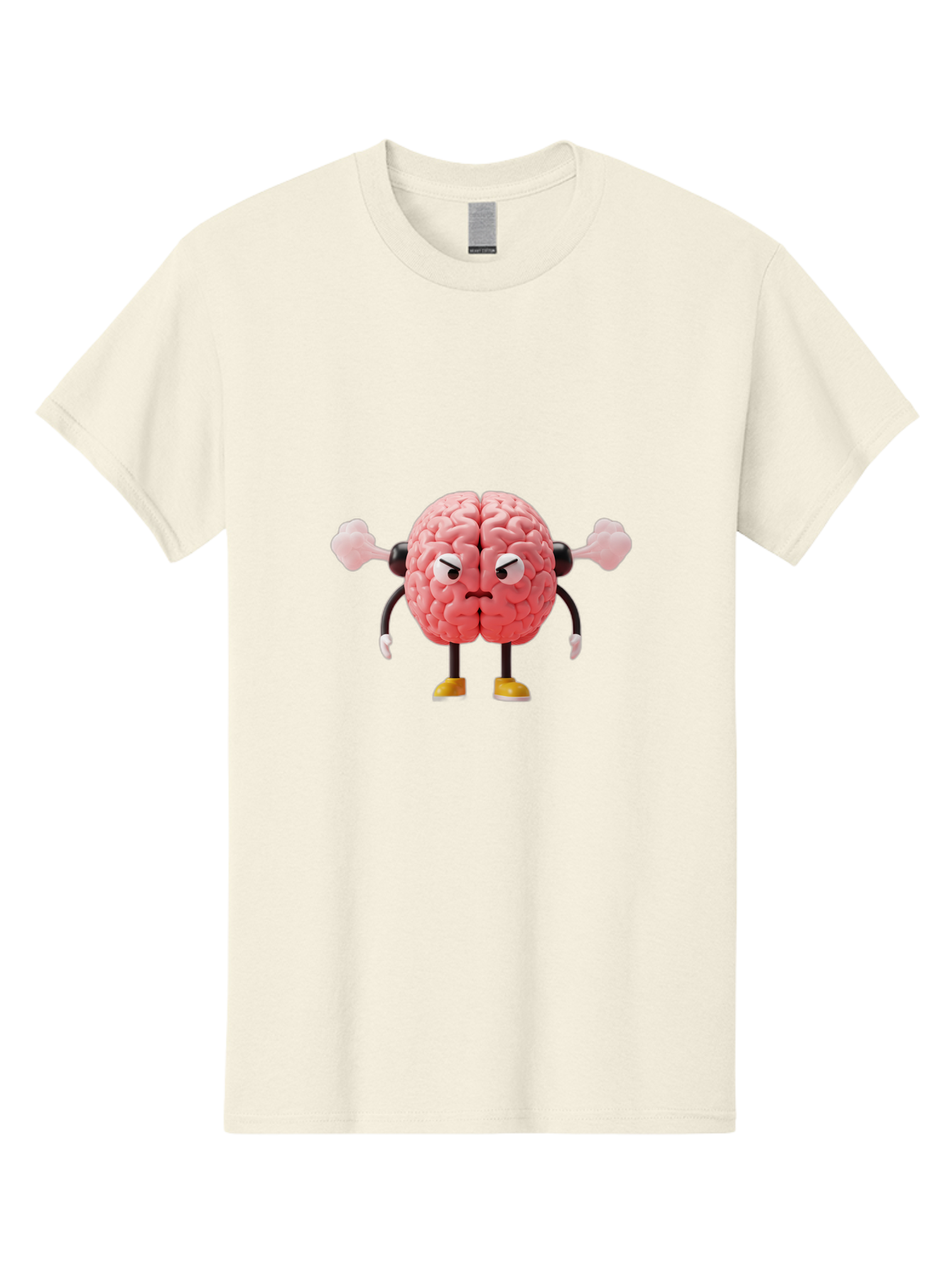 Angry-Brain-1 Men'S Graphic Tee, 100% Cotton, Comfortable Casual Summer Wear, Machine Washable, Angry Brain Character, Flexing Arms, Strong Brain, Cartoon Brain, Humorous Illustration, Brain With Attitude, Funny Brain Character, Baa130