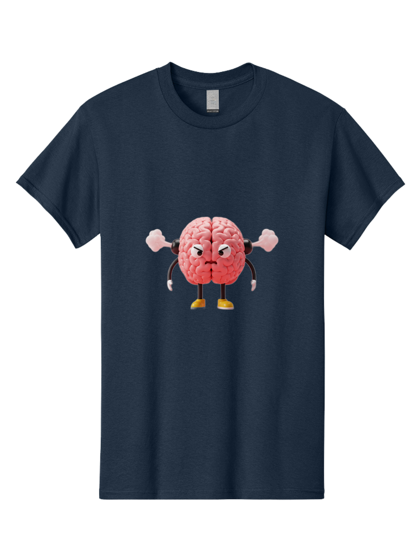 Angry-Brain-1 Men'S Graphic Tee, 100% Cotton, Comfortable Casual Summer Wear, Machine Washable, Angry Brain Character, Flexing Arms, Strong Brain, Cartoon Brain, Humorous Illustration, Brain With Attitude, Funny Brain Character, Baa130