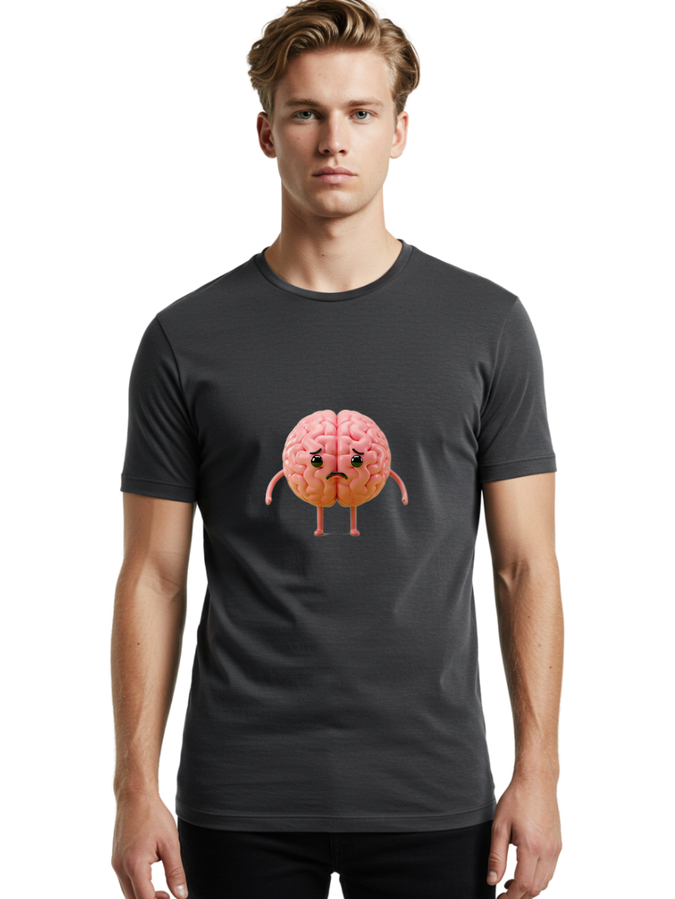 Angry-Brain-2 Men'S Graphic Tee, 100% Cotton, Comfortable Casual Summer Wear, Machine Washable, Cartoon Brain, Angry Face, Frustrated Expression, Anthropomorphic Character, Humorous Illustration, Brain With Attitude, Cognitive Humor, Baa131