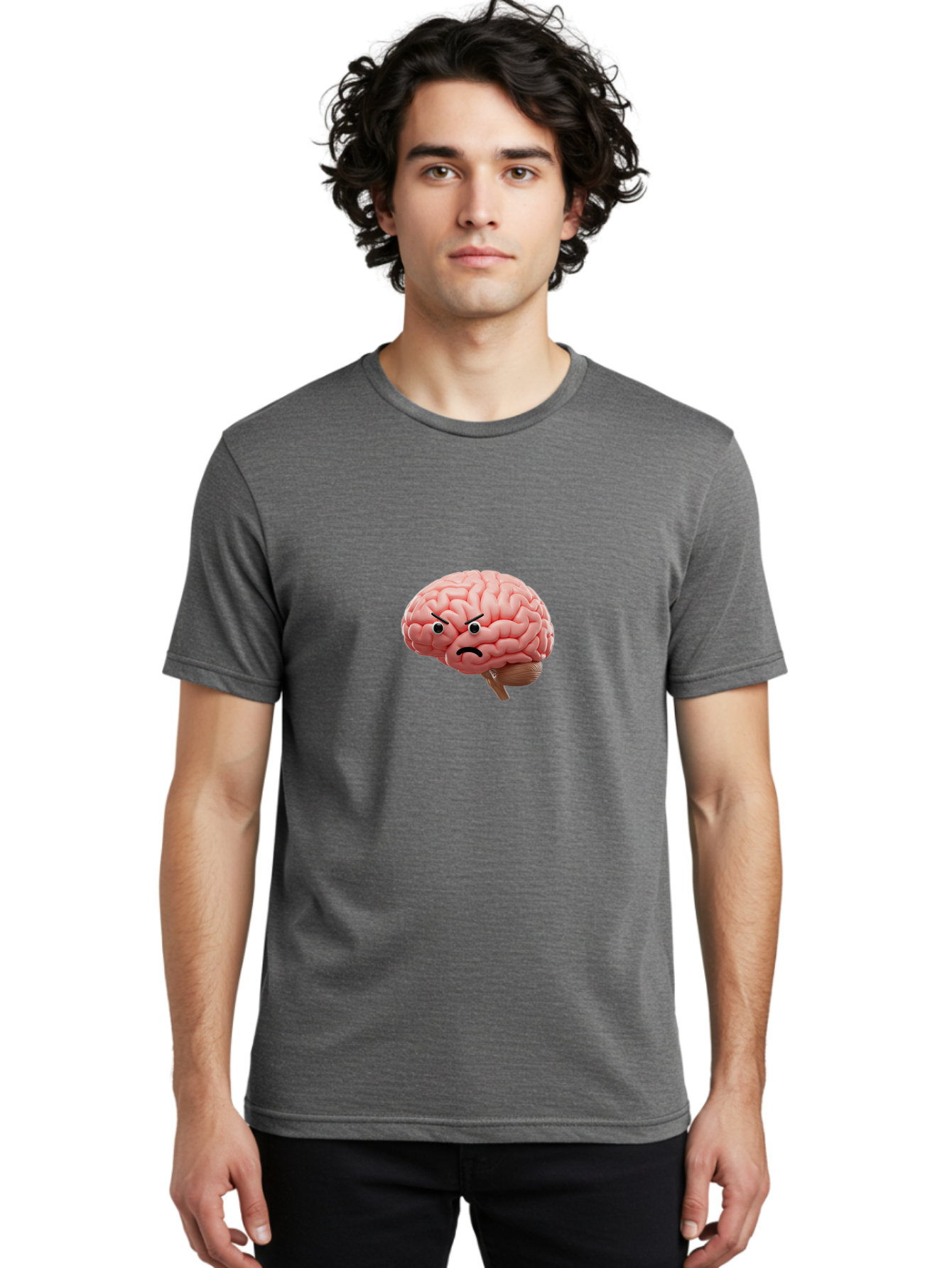 Angry-Brain Men'S Graphic Tee, 100% Cotton, Comfortable Casual Summer Wear, Machine Washable, Human Brain With Angry Face, Negative Emotions, Frustration, Cognitive Overload, Neuroscience, Mental Health, Brain Function, Emotional Intelligence Baa132