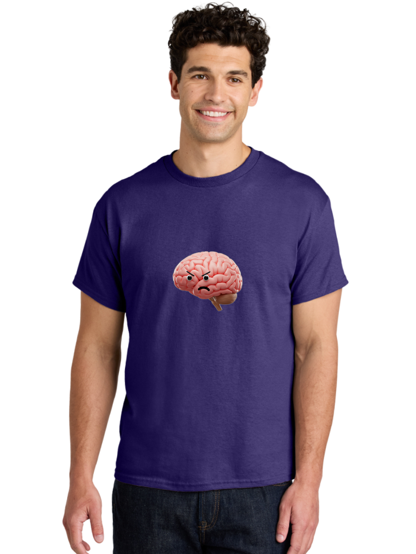 Angry-Brain Men'S Graphic Tee, 100% Cotton, Comfortable Casual Summer Wear, Machine Washable, Human Brain With Angry Face, Negative Emotions, Frustration, Cognitive Overload, Neuroscience, Mental Health, Brain Function, Emotional Intelligence Baa132