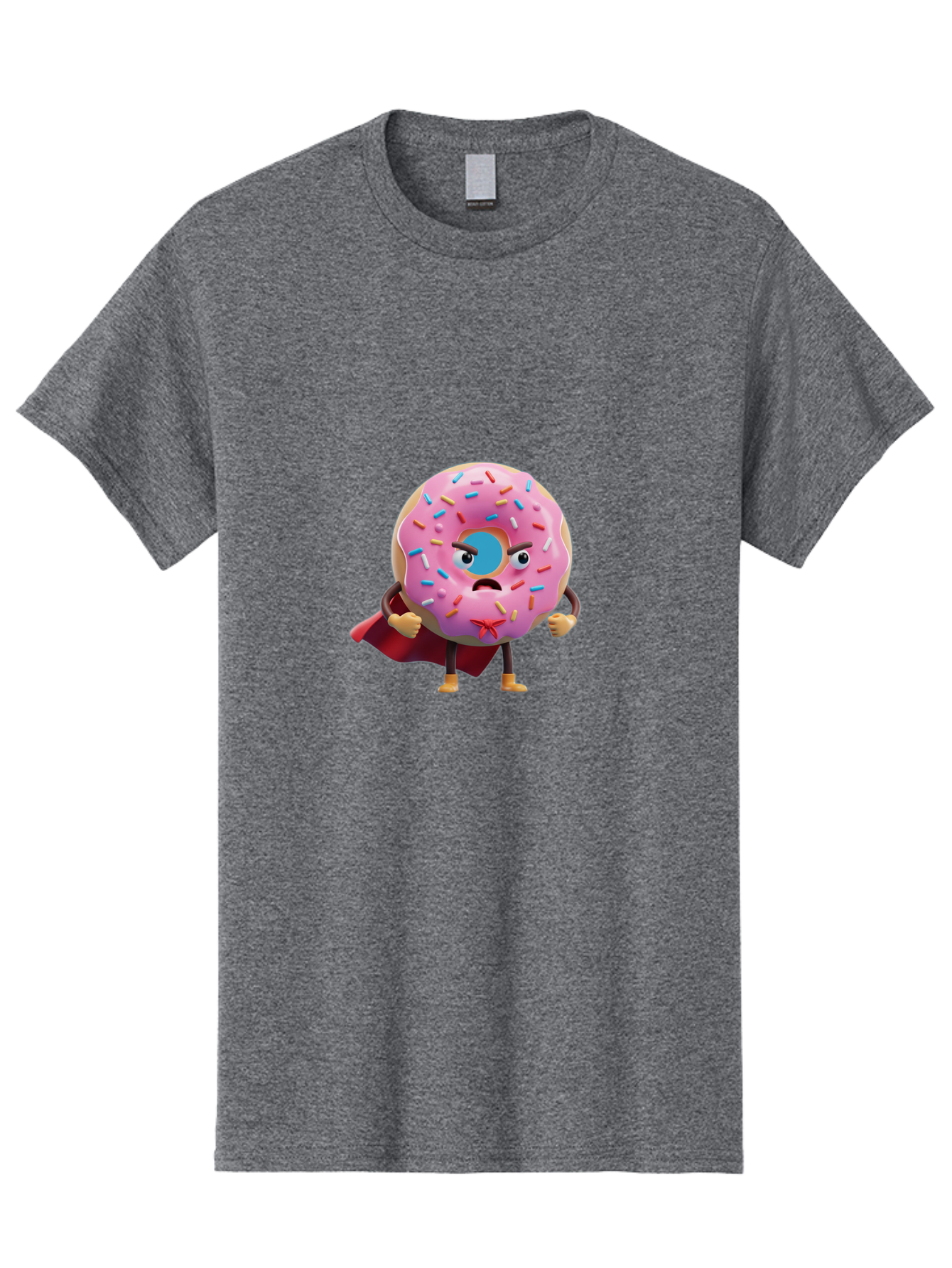 Angry-Donut-Superhero Men'S Graphic Tee, 100% Cotton, Comfortable Casual Summer Wear, Machine Washable, Pink Frosted Donut With Sprinkles, Angry Face, Superhero Cape, Funny Character, Comical Expression, Sweet Treat, Cartoon Character Baa133