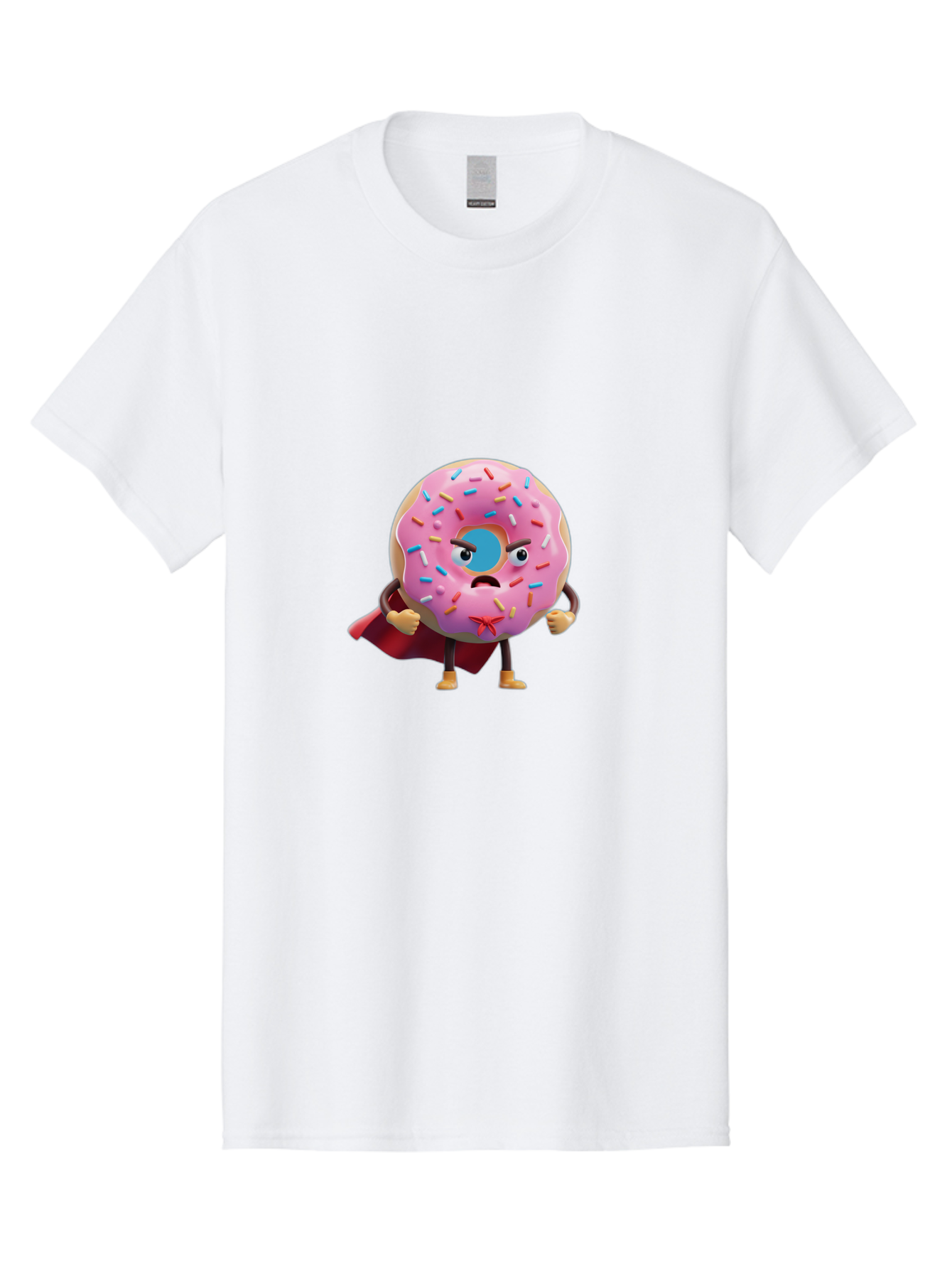 Angry-Donut-Superhero Men'S Graphic Tee, 100% Cotton, Comfortable Casual Summer Wear, Machine Washable, Pink Frosted Donut With Sprinkles, Angry Face, Superhero Cape, Funny Character, Comical Expression, Sweet Treat, Cartoon Character Baa133