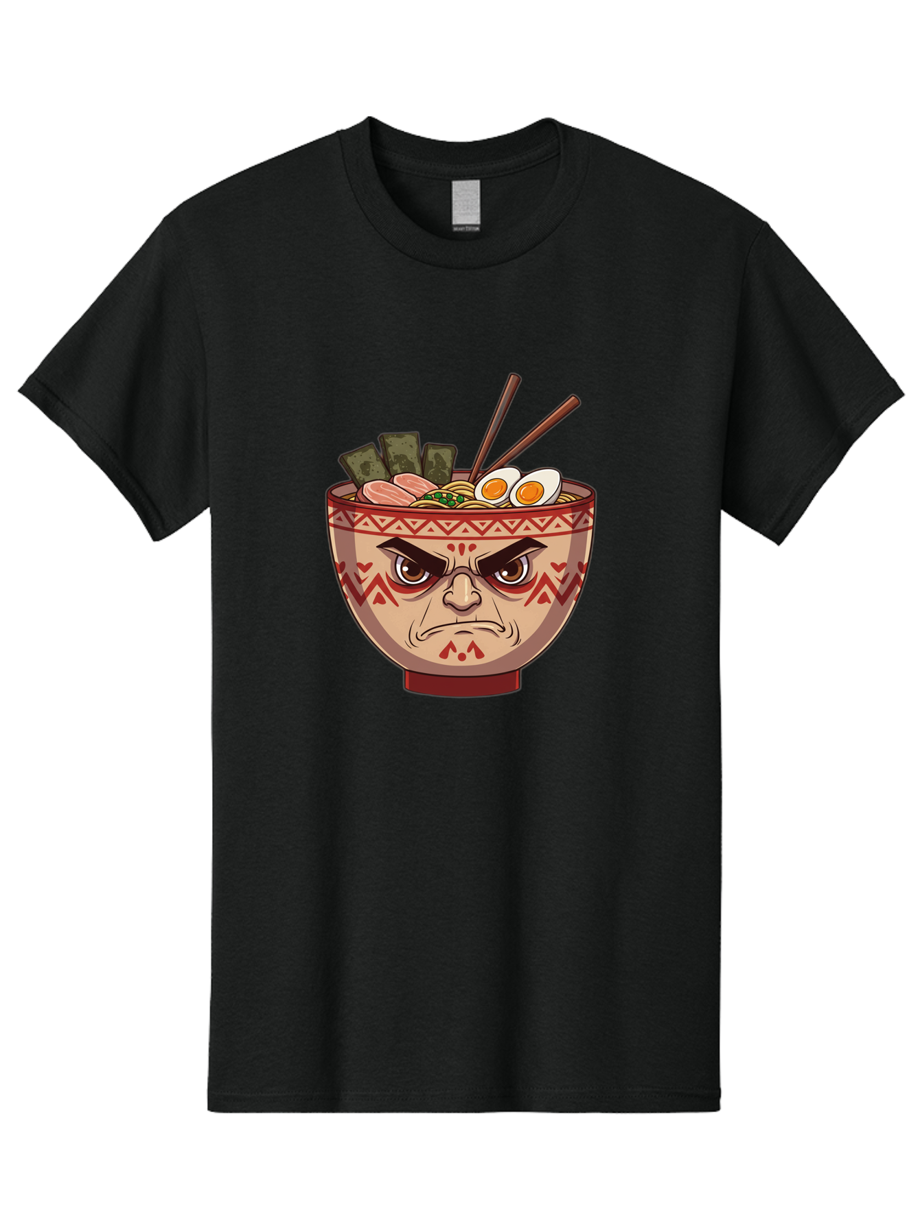 Angry-Ramen Men'S Graphic Tee, 100% Cotton, Comfortable Casual Summer Wear, Machine Washable, Angry Ramen Bowl, Angry Face, Ramen Noodles, Boiled Egg, Seaweed, Chopsticks, Kawaii, Cartoon Character, Ramen Toppings, Angry Eyes Baa134