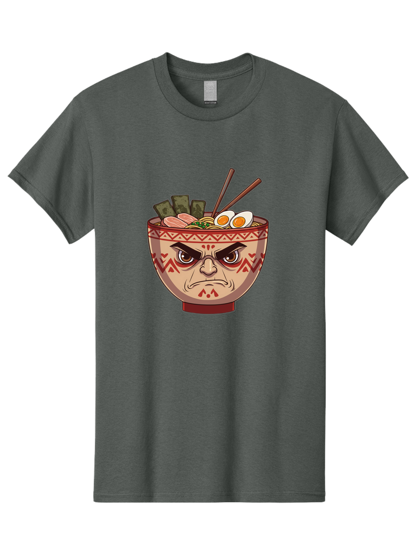Angry-Ramen Men'S Graphic Tee, 100% Cotton, Comfortable Casual Summer Wear, Machine Washable, Angry Ramen Bowl, Angry Face, Ramen Noodles, Boiled Egg, Seaweed, Chopsticks, Kawaii, Cartoon Character, Ramen Toppings, Angry Eyes Baa134