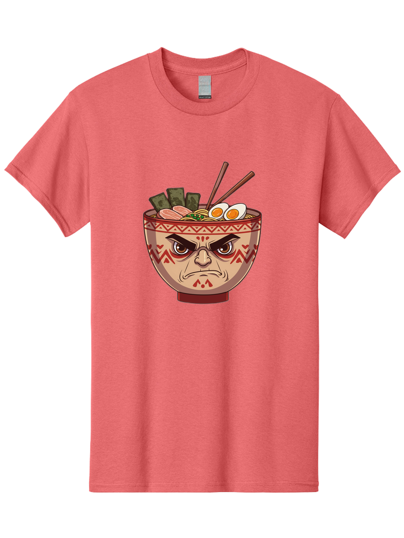 Angry-Ramen Men'S Graphic Tee, 100% Cotton, Comfortable Casual Summer Wear, Machine Washable, Angry Ramen Bowl, Angry Face, Ramen Noodles, Boiled Egg, Seaweed, Chopsticks, Kawaii, Cartoon Character, Ramen Toppings, Angry Eyes Baa134