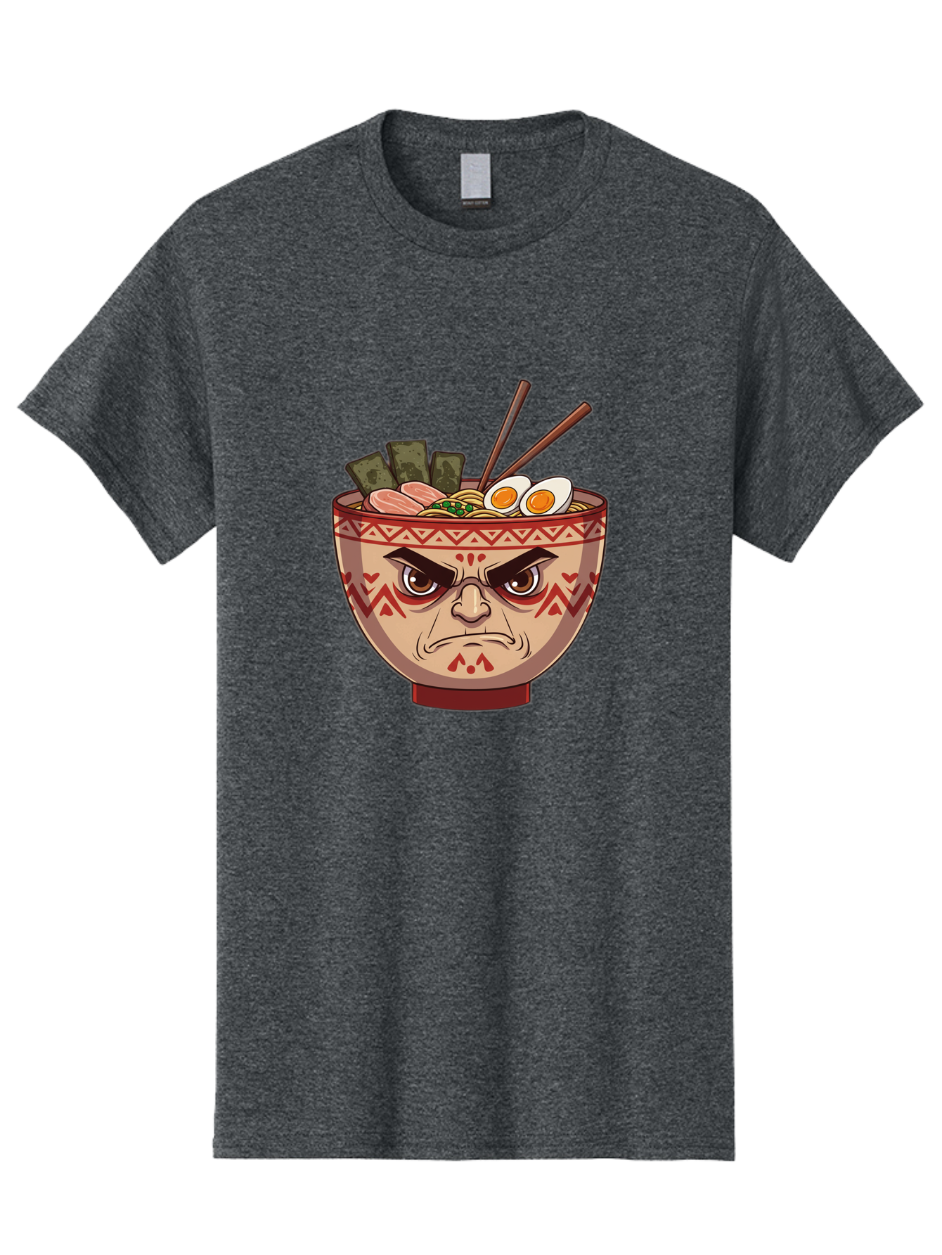 Angry-Ramen Men'S Graphic Tee, 100% Cotton, Comfortable Casual Summer Wear, Machine Washable, Angry Ramen Bowl, Angry Face, Ramen Noodles, Boiled Egg, Seaweed, Chopsticks, Kawaii, Cartoon Character, Ramen Toppings, Angry Eyes Baa134
