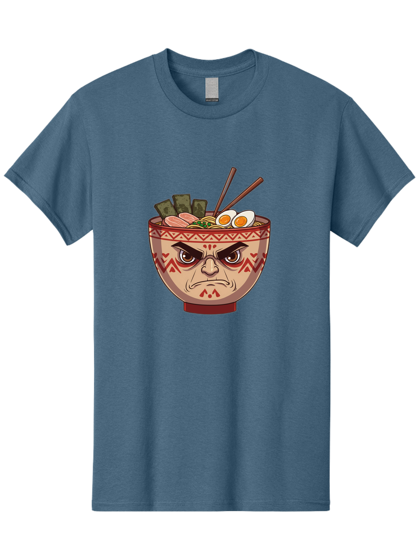 Angry-Ramen Men'S Graphic Tee, 100% Cotton, Comfortable Casual Summer Wear, Machine Washable, Angry Ramen Bowl, Angry Face, Ramen Noodles, Boiled Egg, Seaweed, Chopsticks, Kawaii, Cartoon Character, Ramen Toppings, Angry Eyes Baa134