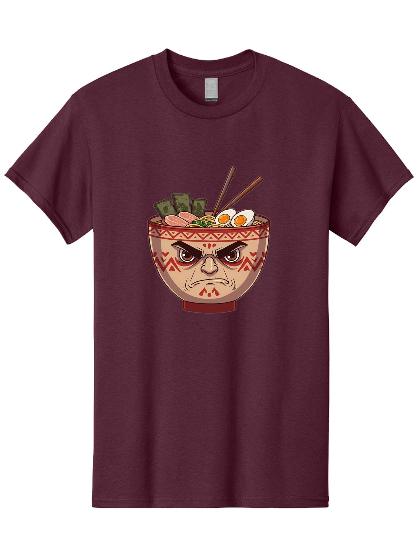 Angry-Ramen Men'S Graphic Tee, 100% Cotton, Comfortable Casual Summer Wear, Machine Washable, Angry Ramen Bowl, Angry Face, Ramen Noodles, Boiled Egg, Seaweed, Chopsticks, Kawaii, Cartoon Character, Ramen Toppings, Angry Eyes Baa134