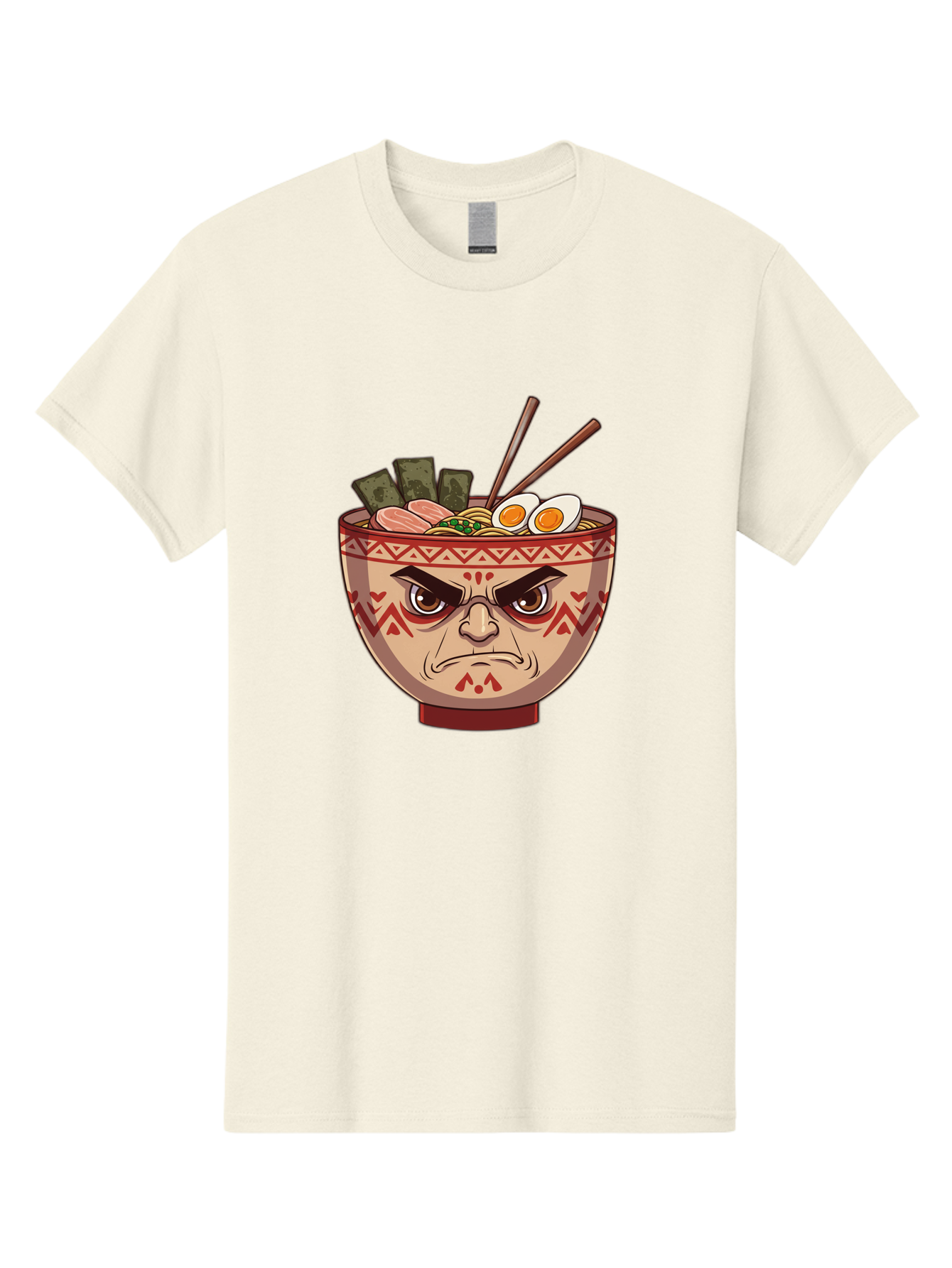 Angry-Ramen Men'S Graphic Tee, 100% Cotton, Comfortable Casual Summer Wear, Machine Washable, Angry Ramen Bowl, Angry Face, Ramen Noodles, Boiled Egg, Seaweed, Chopsticks, Kawaii, Cartoon Character, Ramen Toppings, Angry Eyes Baa134