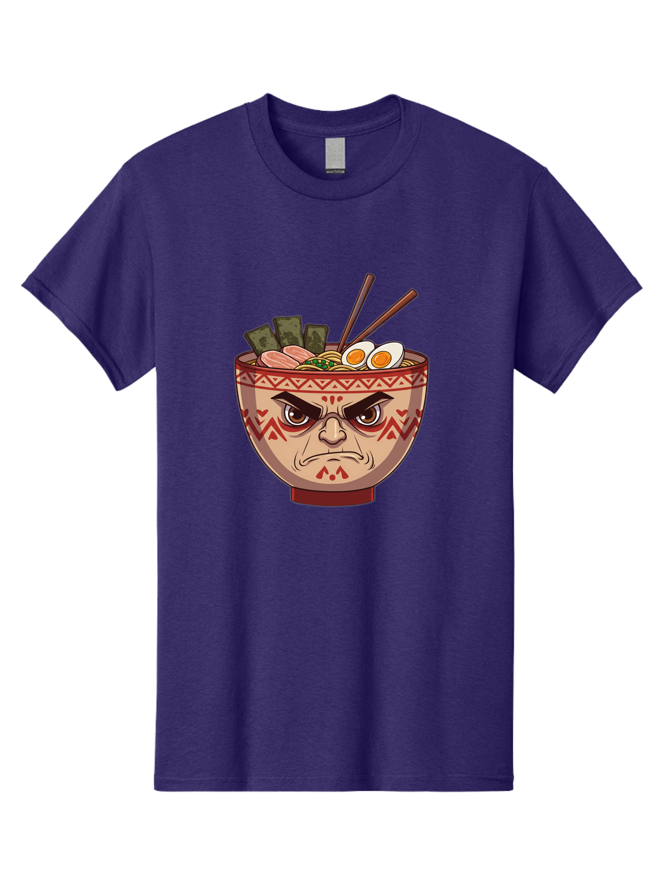 Angry-Ramen Men'S Graphic Tee, 100% Cotton, Comfortable Casual Summer Wear, Machine Washable, Angry Ramen Bowl, Angry Face, Ramen Noodles, Boiled Egg, Seaweed, Chopsticks, Kawaii, Cartoon Character, Ramen Toppings, Angry Eyes Baa134
