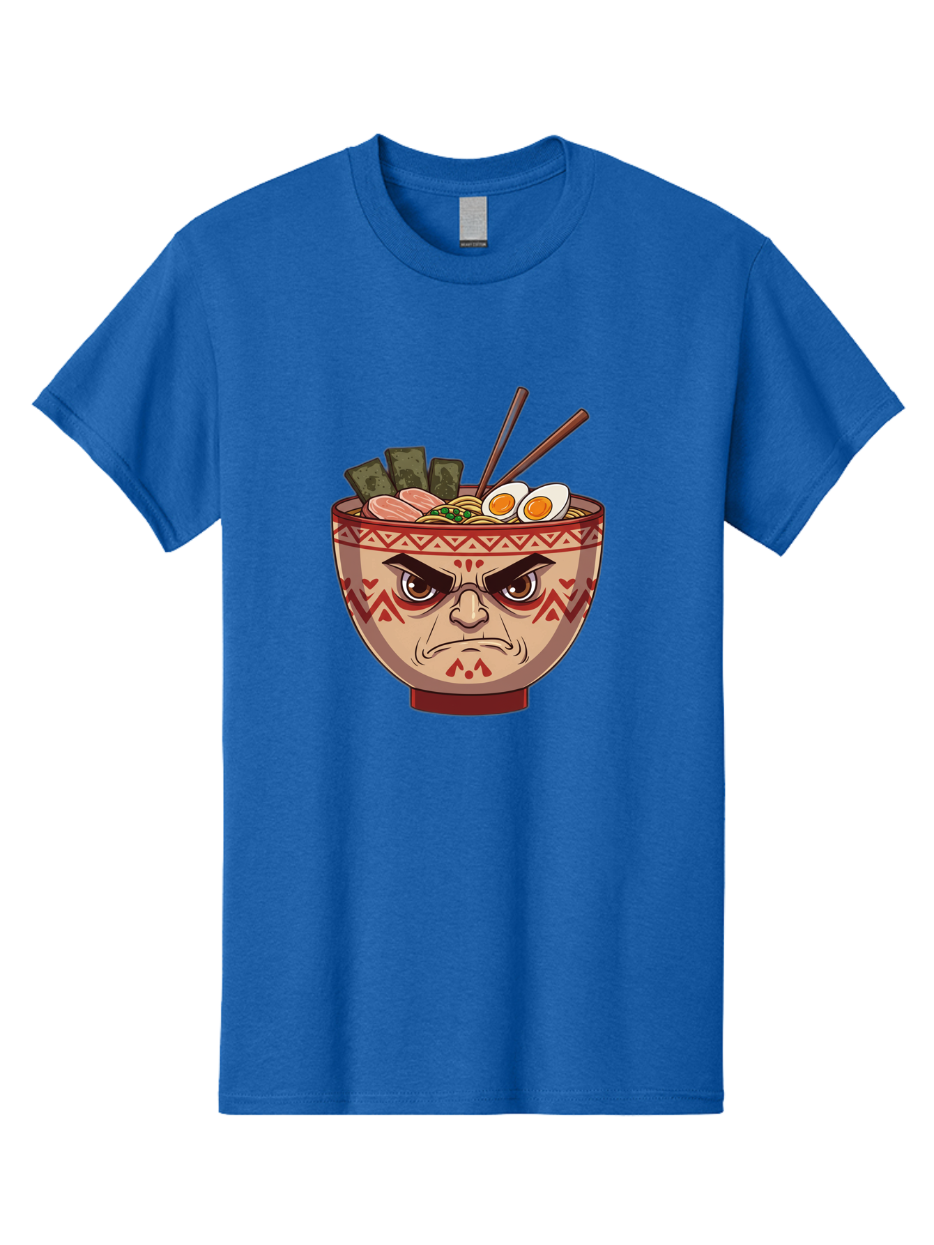 Angry-Ramen Men'S Graphic Tee, 100% Cotton, Comfortable Casual Summer Wear, Machine Washable, Angry Ramen Bowl, Angry Face, Ramen Noodles, Boiled Egg, Seaweed, Chopsticks, Kawaii, Cartoon Character, Ramen Toppings, Angry Eyes Baa134