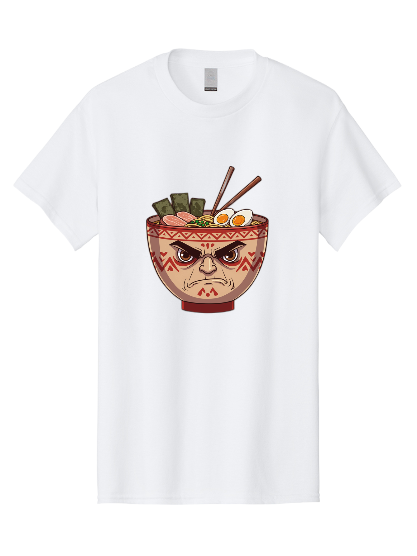 Angry-Ramen Men'S Graphic Tee, 100% Cotton, Comfortable Casual Summer Wear, Machine Washable, Angry Ramen Bowl, Angry Face, Ramen Noodles, Boiled Egg, Seaweed, Chopsticks, Kawaii, Cartoon Character, Ramen Toppings, Angry Eyes Baa134