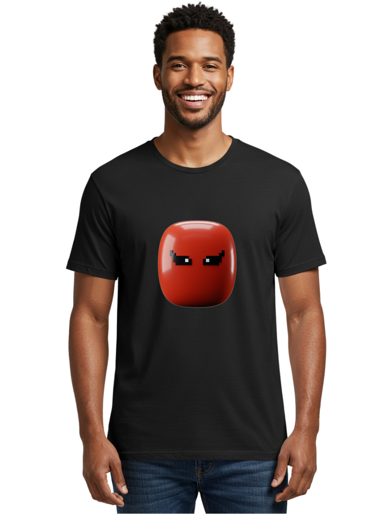 Angry-Tomato Men'S Graphic Tee, 100% Cotton, Comfortable Casual Summer Wear, Machine Washable, Angry Face, Pixel Art Style, Digital Illustration, Red Tomato, Emotive Expression, Playful Design, Cartoon Character Baa135