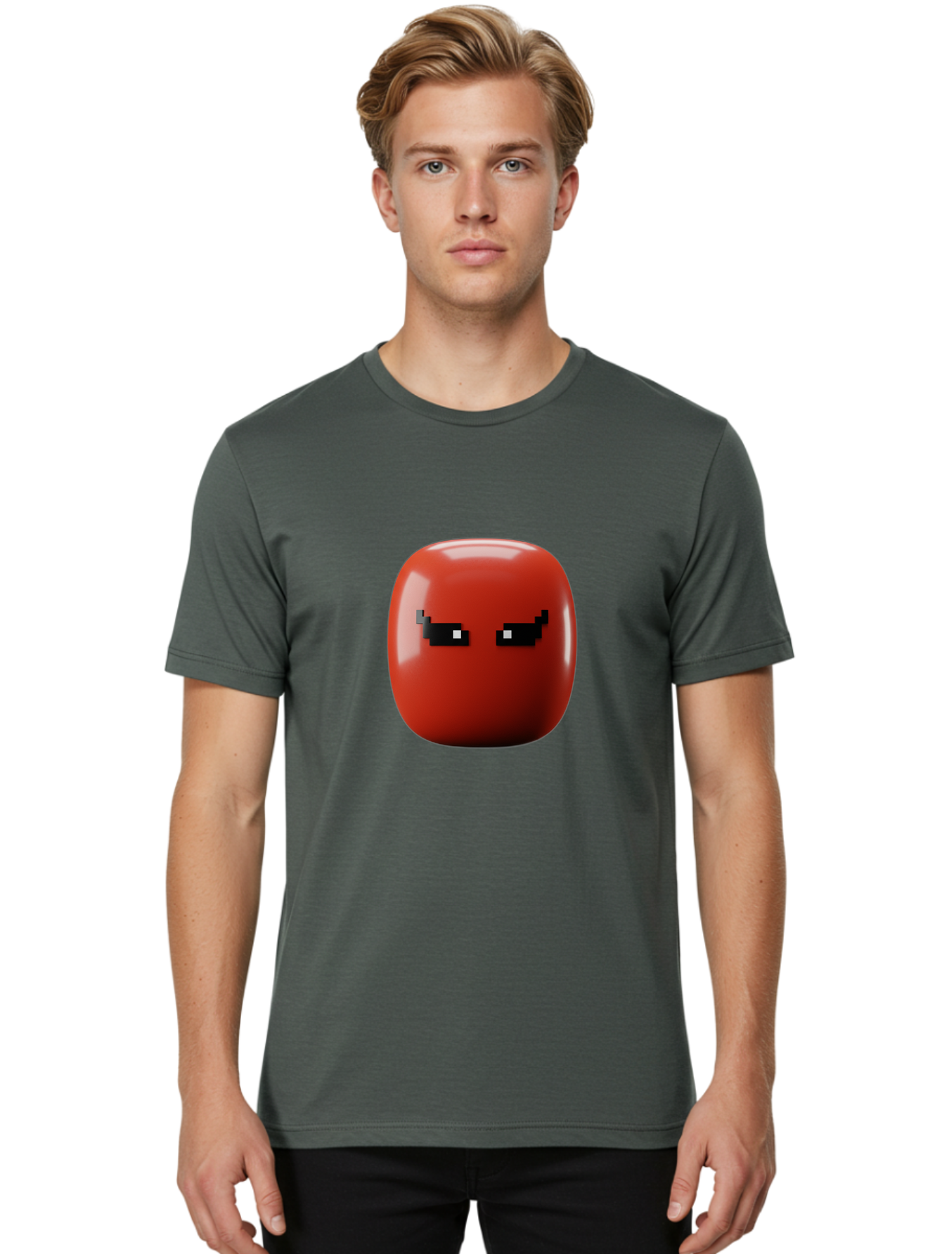 Angry-Tomato Men'S Graphic Tee, 100% Cotton, Comfortable Casual Summer Wear, Machine Washable, Angry Face, Pixel Art Style, Digital Illustration, Red Tomato, Emotive Expression, Playful Design, Cartoon Character Baa135