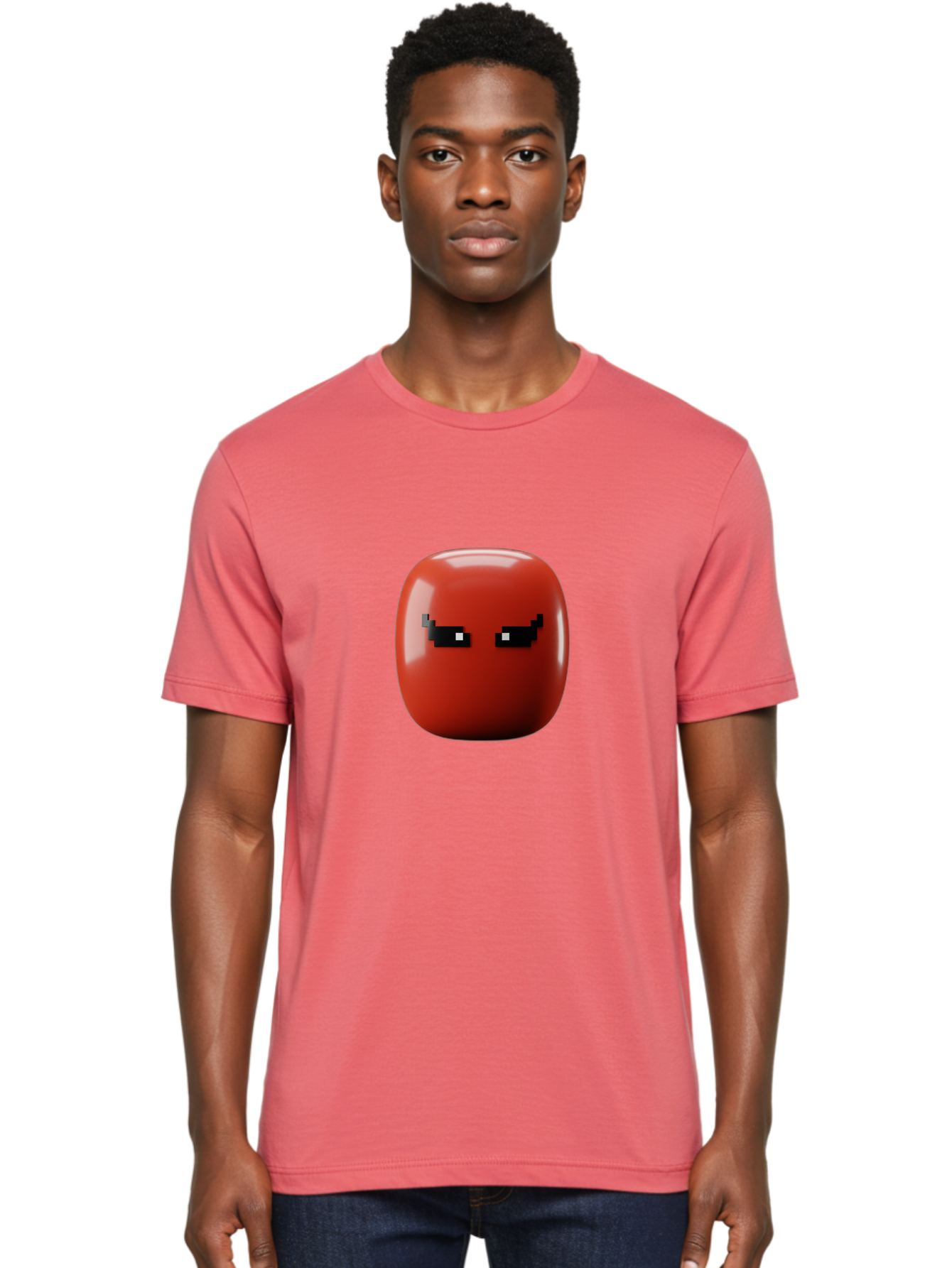 Angry-Tomato Men'S Graphic Tee, 100% Cotton, Comfortable Casual Summer Wear, Machine Washable, Angry Face, Pixel Art Style, Digital Illustration, Red Tomato, Emotive Expression, Playful Design, Cartoon Character Baa135