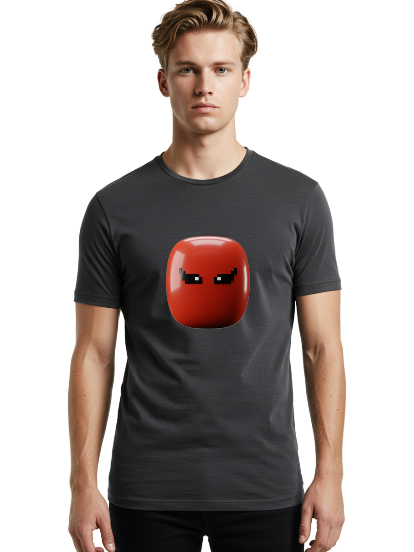 Angry-Tomato Men'S Graphic Tee, 100% Cotton, Comfortable Casual Summer Wear, Machine Washable, Angry Face, Pixel Art Style, Digital Illustration, Red Tomato, Emotive Expression, Playful Design, Cartoon Character Baa135