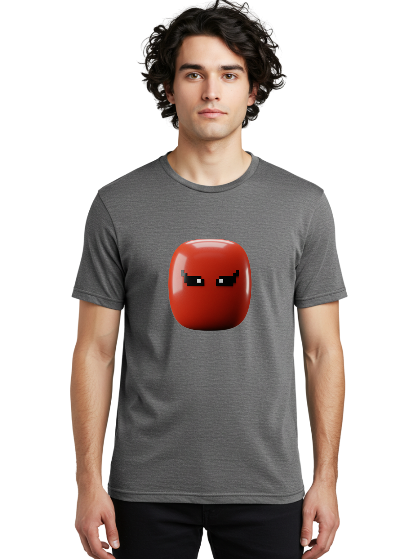 Angry-Tomato Men'S Graphic Tee, 100% Cotton, Comfortable Casual Summer Wear, Machine Washable, Angry Face, Pixel Art Style, Digital Illustration, Red Tomato, Emotive Expression, Playful Design, Cartoon Character Baa135