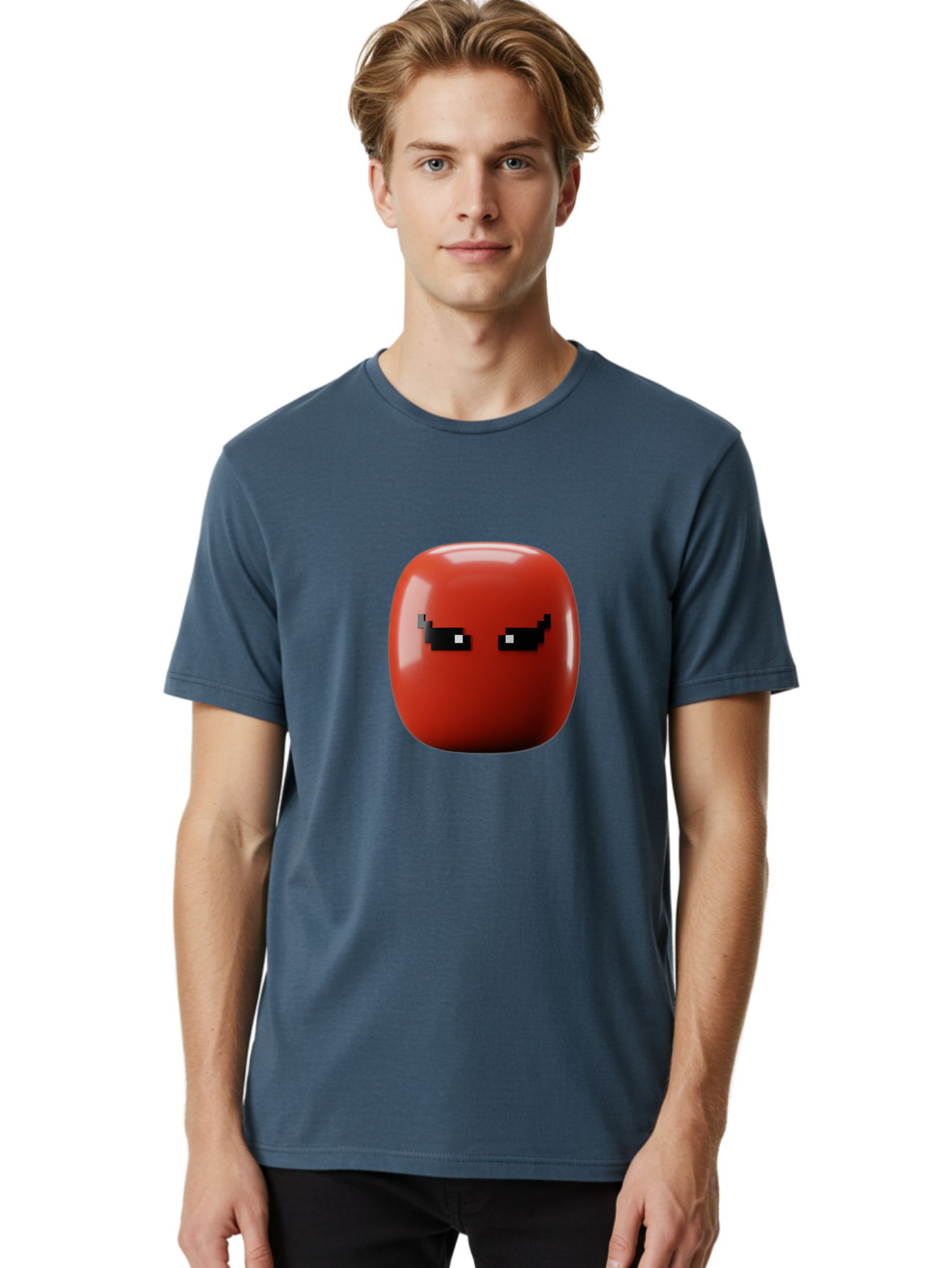 Angry-Tomato Men'S Graphic Tee, 100% Cotton, Comfortable Casual Summer Wear, Machine Washable, Angry Face, Pixel Art Style, Digital Illustration, Red Tomato, Emotive Expression, Playful Design, Cartoon Character Baa135