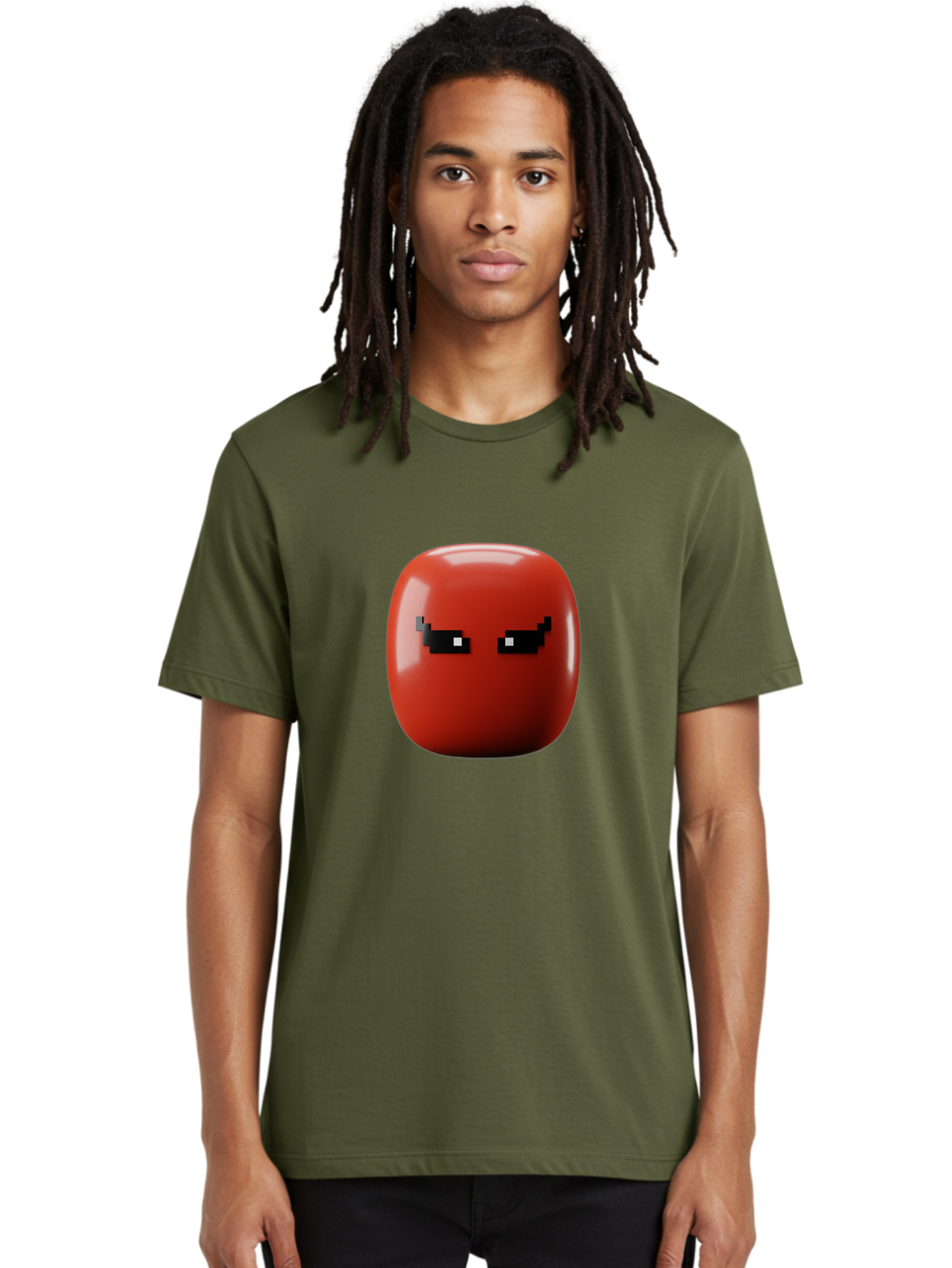 Angry-Tomato Men'S Graphic Tee, 100% Cotton, Comfortable Casual Summer Wear, Machine Washable, Angry Face, Pixel Art Style, Digital Illustration, Red Tomato, Emotive Expression, Playful Design, Cartoon Character Baa135