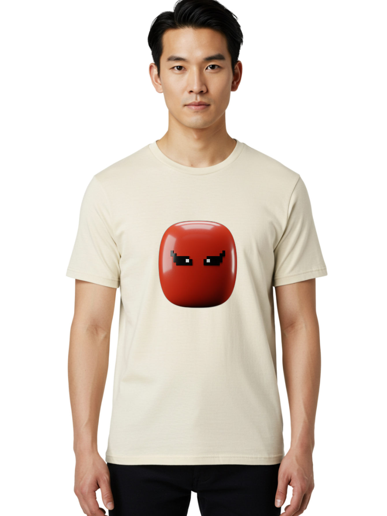 Angry-Tomato Men'S Graphic Tee, 100% Cotton, Comfortable Casual Summer Wear, Machine Washable, Angry Face, Pixel Art Style, Digital Illustration, Red Tomato, Emotive Expression, Playful Design, Cartoon Character Baa135