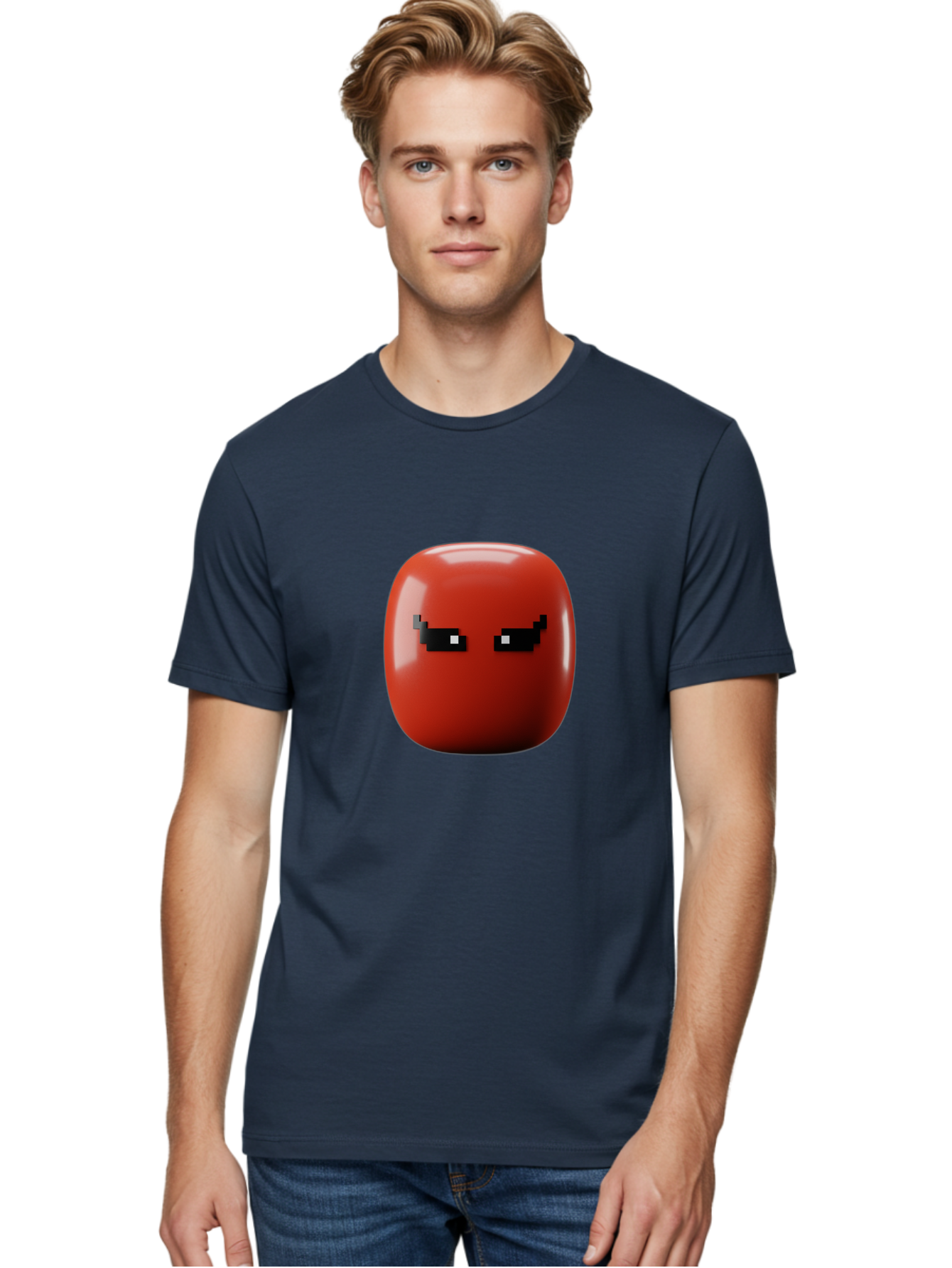 Angry-Tomato Men'S Graphic Tee, 100% Cotton, Comfortable Casual Summer Wear, Machine Washable, Angry Face, Pixel Art Style, Digital Illustration, Red Tomato, Emotive Expression, Playful Design, Cartoon Character Baa135