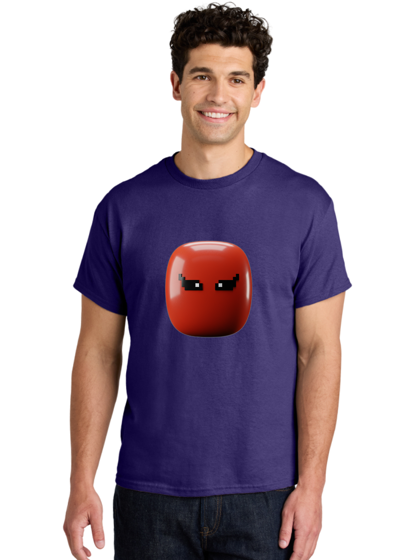 Angry-Tomato Men'S Graphic Tee, 100% Cotton, Comfortable Casual Summer Wear, Machine Washable, Angry Face, Pixel Art Style, Digital Illustration, Red Tomato, Emotive Expression, Playful Design, Cartoon Character Baa135
