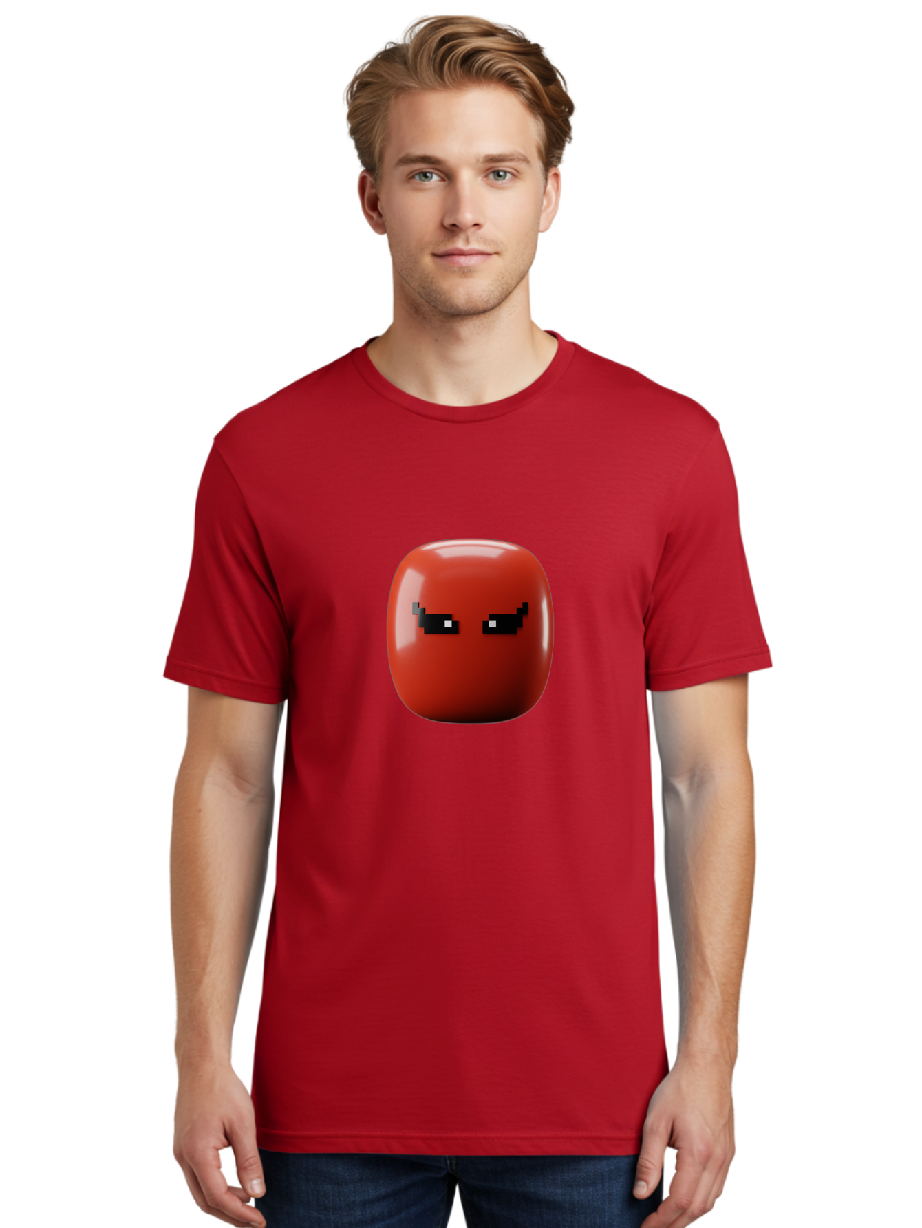Angry-Tomato Men'S Graphic Tee, 100% Cotton, Comfortable Casual Summer Wear, Machine Washable, Angry Face, Pixel Art Style, Digital Illustration, Red Tomato, Emotive Expression, Playful Design, Cartoon Character Baa135