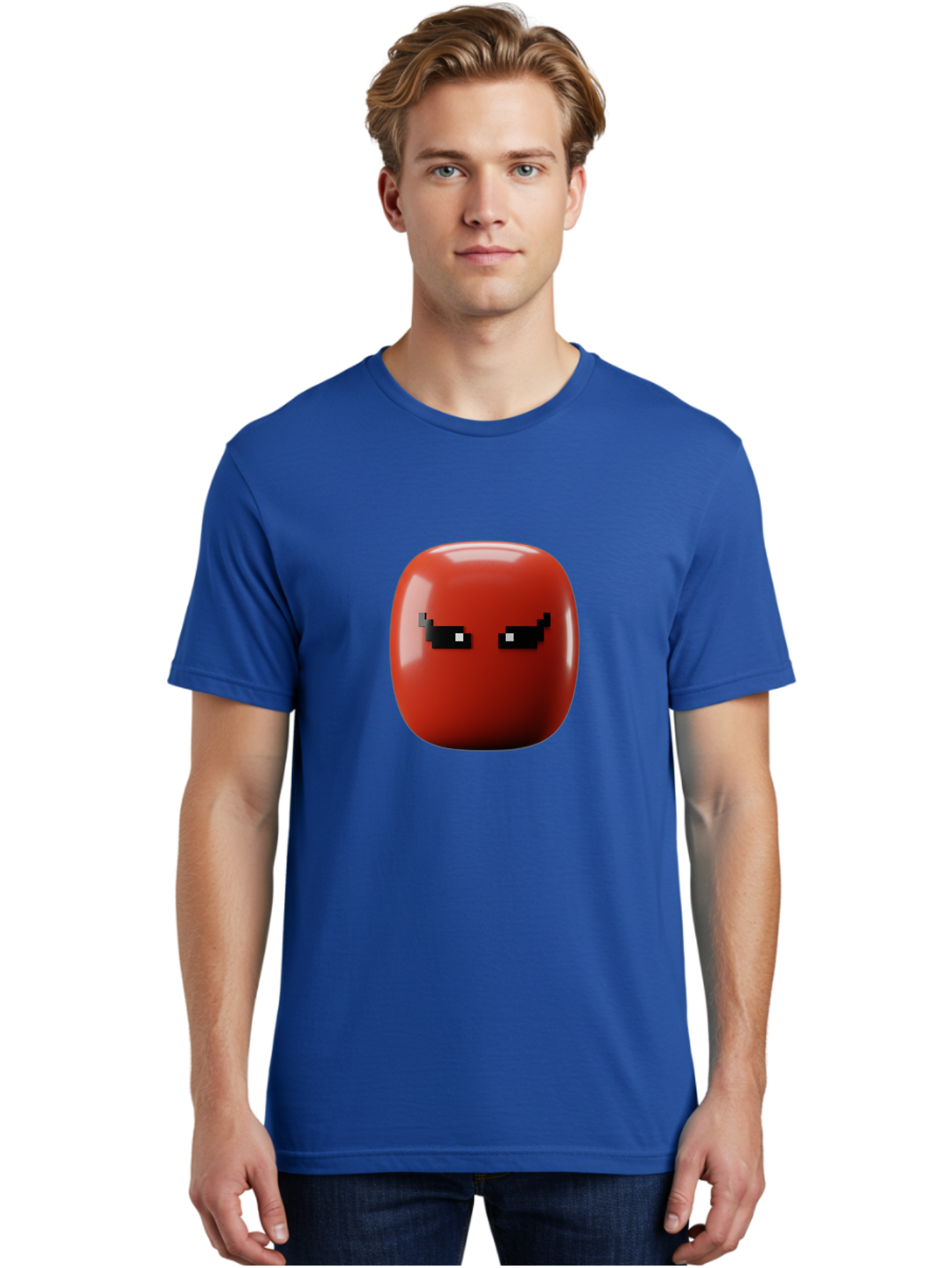 Angry-Tomato Men'S Graphic Tee, 100% Cotton, Comfortable Casual Summer Wear, Machine Washable, Angry Face, Pixel Art Style, Digital Illustration, Red Tomato, Emotive Expression, Playful Design, Cartoon Character Baa135