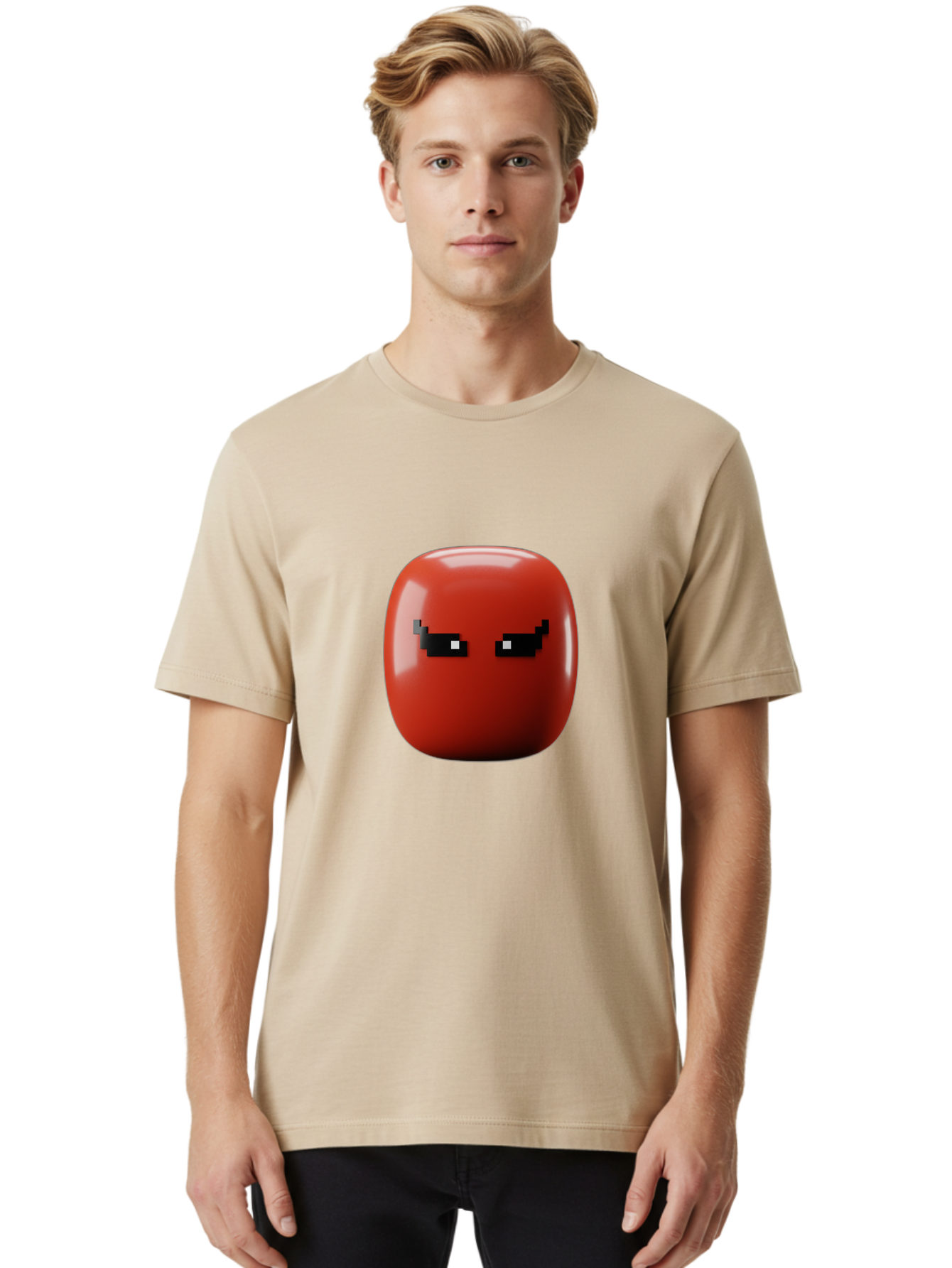 Angry-Tomato Men'S Graphic Tee, 100% Cotton, Comfortable Casual Summer Wear, Machine Washable, Angry Face, Pixel Art Style, Digital Illustration, Red Tomato, Emotive Expression, Playful Design, Cartoon Character Baa135