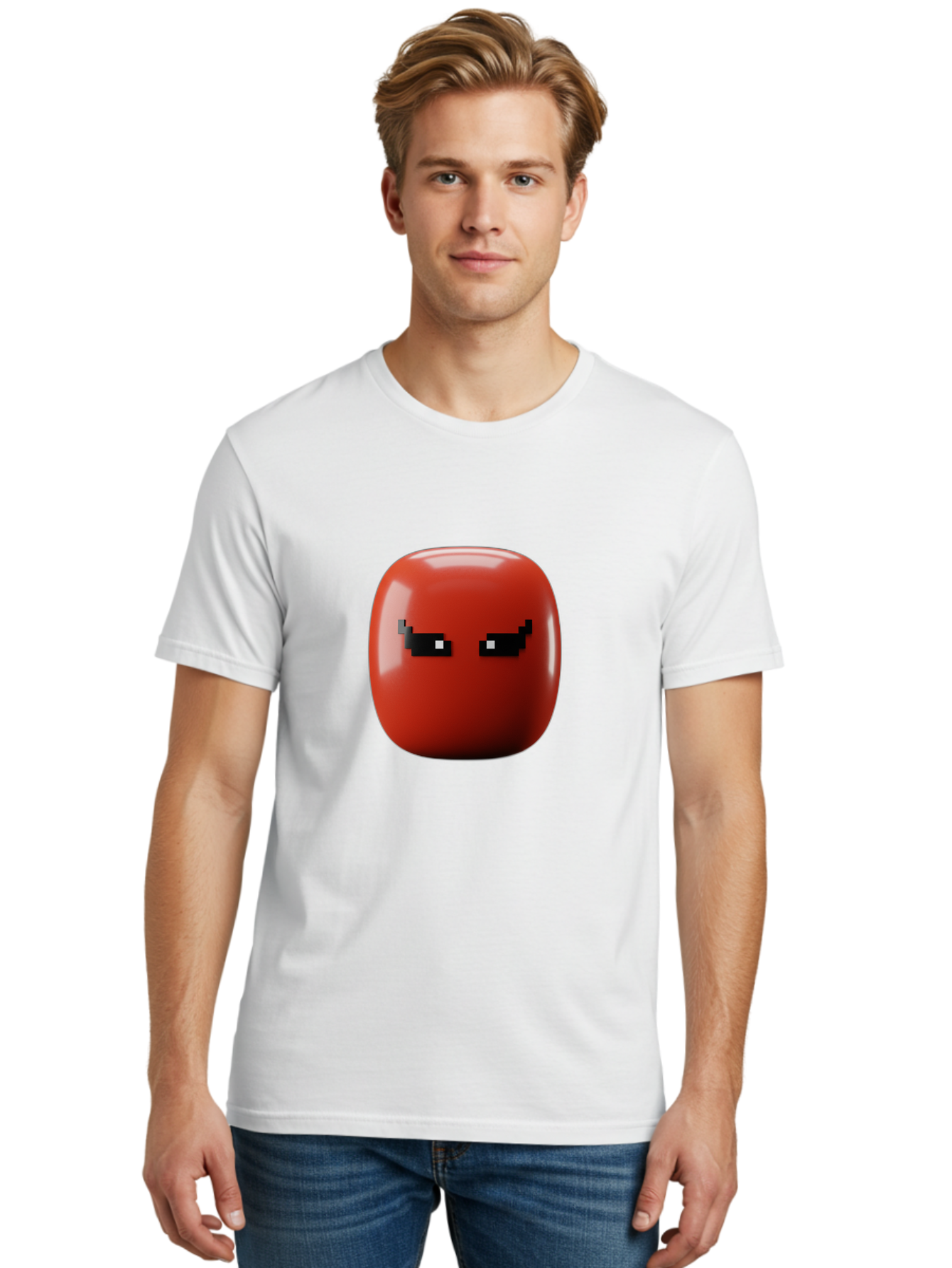 Angry-Tomato Men'S Graphic Tee, 100% Cotton, Comfortable Casual Summer Wear, Machine Washable, Angry Face, Pixel Art Style, Digital Illustration, Red Tomato, Emotive Expression, Playful Design, Cartoon Character Baa135