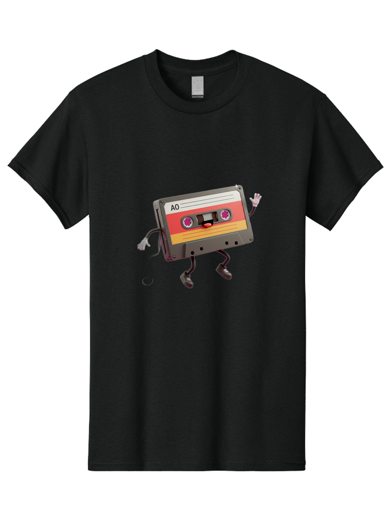 Ao-Cassette Men'S Graphic Tee, 100% Cotton, Comfortable Casual Summer Wear, Machine Washable, Retro Cassette Tape, Character Design, Anthropomorphic Object, Music Nostalgia, Vintage Technology, 80S And 90S Memorabilia, Funky Illustration, Baa136