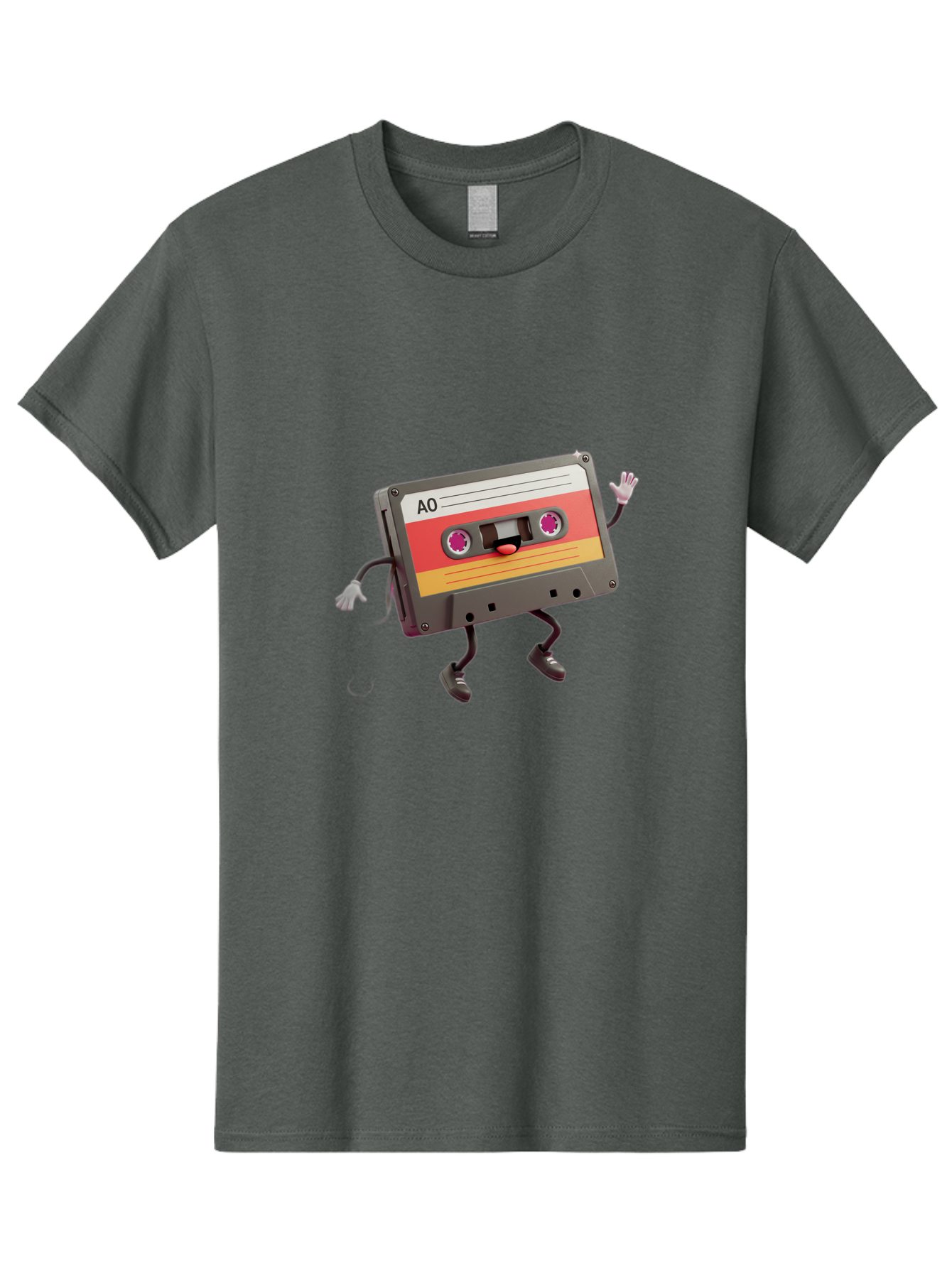 Ao-Cassette Men'S Graphic Tee, 100% Cotton, Comfortable Casual Summer Wear, Machine Washable, Retro Cassette Tape, Character Design, Anthropomorphic Object, Music Nostalgia, Vintage Technology, 80S And 90S Memorabilia, Funky Illustration, Baa136