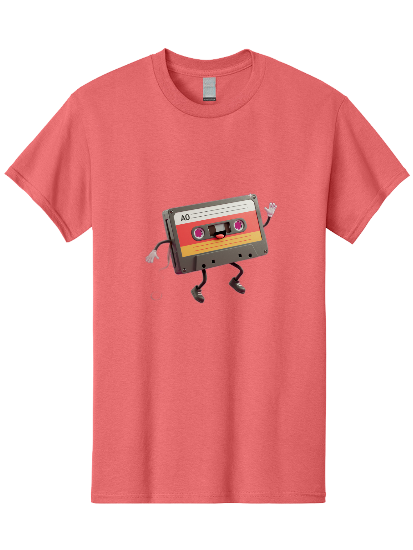 Ao-Cassette Men'S Graphic Tee, 100% Cotton, Comfortable Casual Summer Wear, Machine Washable, Retro Cassette Tape, Character Design, Anthropomorphic Object, Music Nostalgia, Vintage Technology, 80S And 90S Memorabilia, Funky Illustration, Baa136