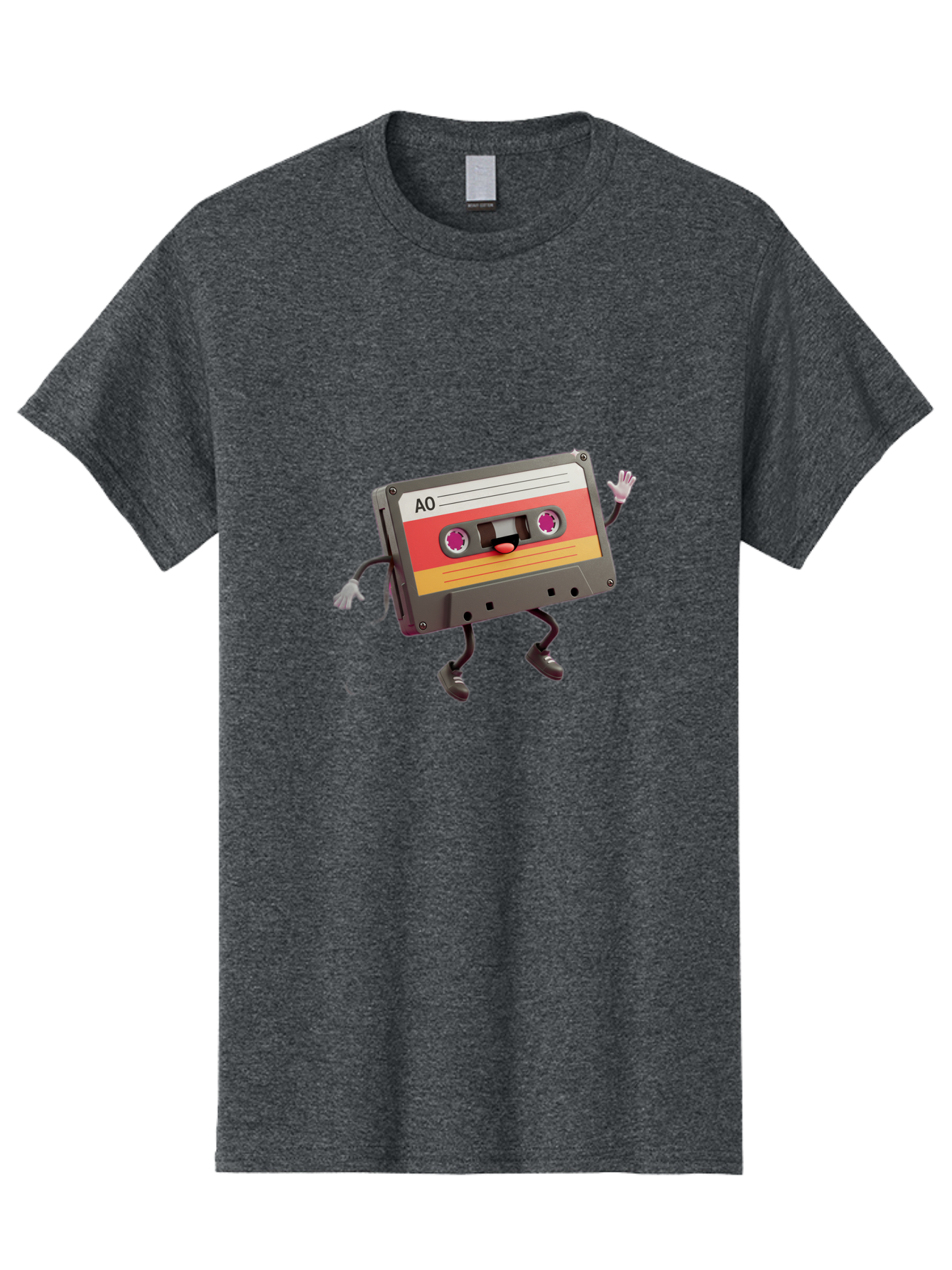 Ao-Cassette Men'S Graphic Tee, 100% Cotton, Comfortable Casual Summer Wear, Machine Washable, Retro Cassette Tape, Character Design, Anthropomorphic Object, Music Nostalgia, Vintage Technology, 80S And 90S Memorabilia, Funky Illustration, Baa136