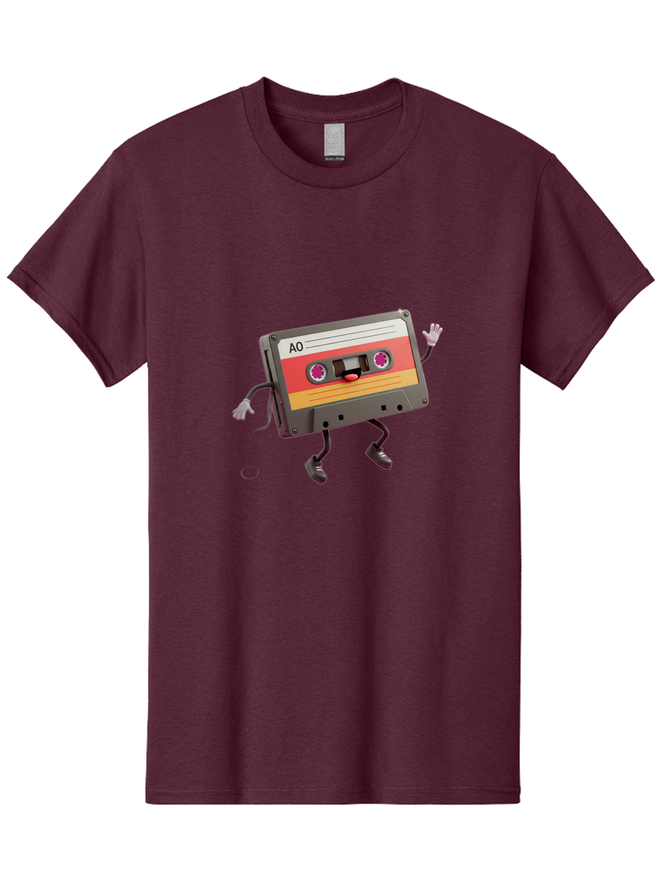 Ao-Cassette Men'S Graphic Tee, 100% Cotton, Comfortable Casual Summer Wear, Machine Washable, Retro Cassette Tape, Character Design, Anthropomorphic Object, Music Nostalgia, Vintage Technology, 80S And 90S Memorabilia, Funky Illustration, Baa136