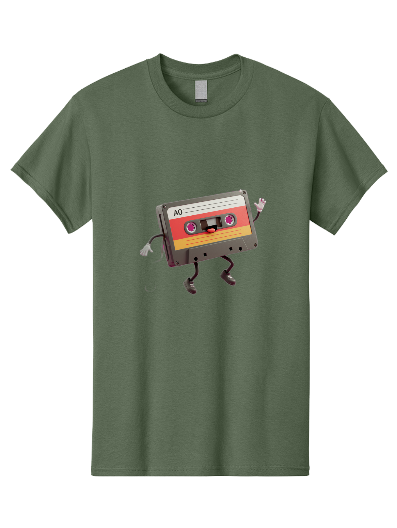 Ao-Cassette Men'S Graphic Tee, 100% Cotton, Comfortable Casual Summer Wear, Machine Washable, Retro Cassette Tape, Character Design, Anthropomorphic Object, Music Nostalgia, Vintage Technology, 80S And 90S Memorabilia, Funky Illustration, Baa136