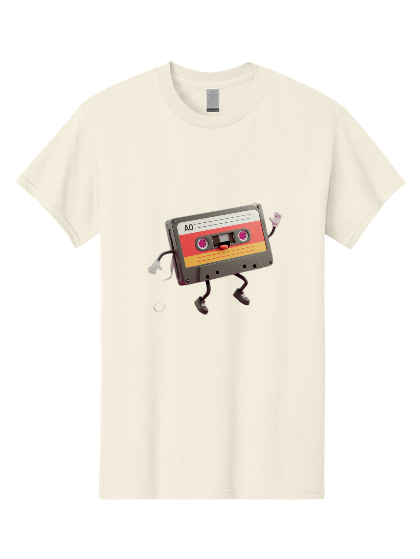 Ao-Cassette Men'S Graphic Tee, 100% Cotton, Comfortable Casual Summer Wear, Machine Washable, Retro Cassette Tape, Character Design, Anthropomorphic Object, Music Nostalgia, Vintage Technology, 80S And 90S Memorabilia, Funky Illustration, Baa136