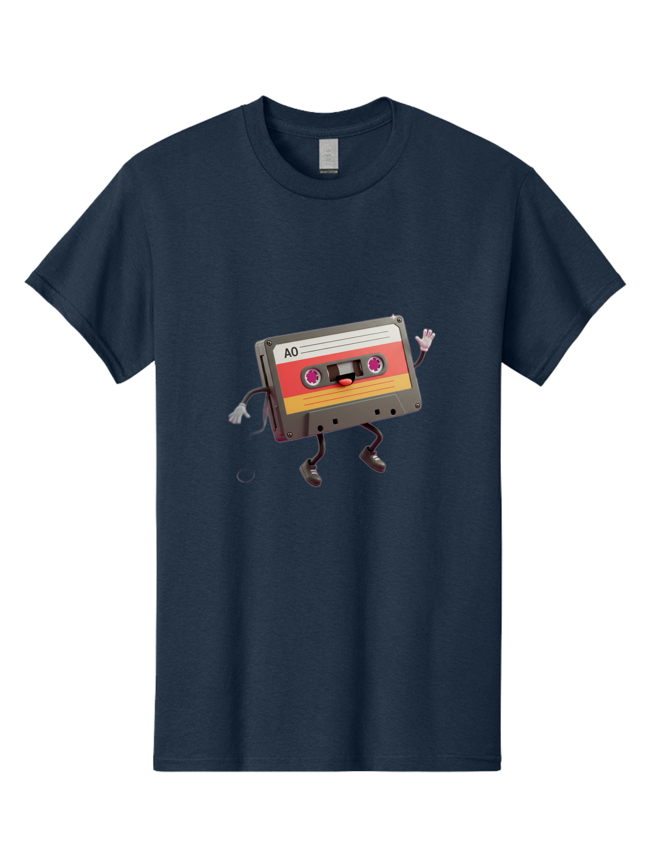 Ao-Cassette Men'S Graphic Tee, 100% Cotton, Comfortable Casual Summer Wear, Machine Washable, Retro Cassette Tape, Character Design, Anthropomorphic Object, Music Nostalgia, Vintage Technology, 80S And 90S Memorabilia, Funky Illustration, Baa136